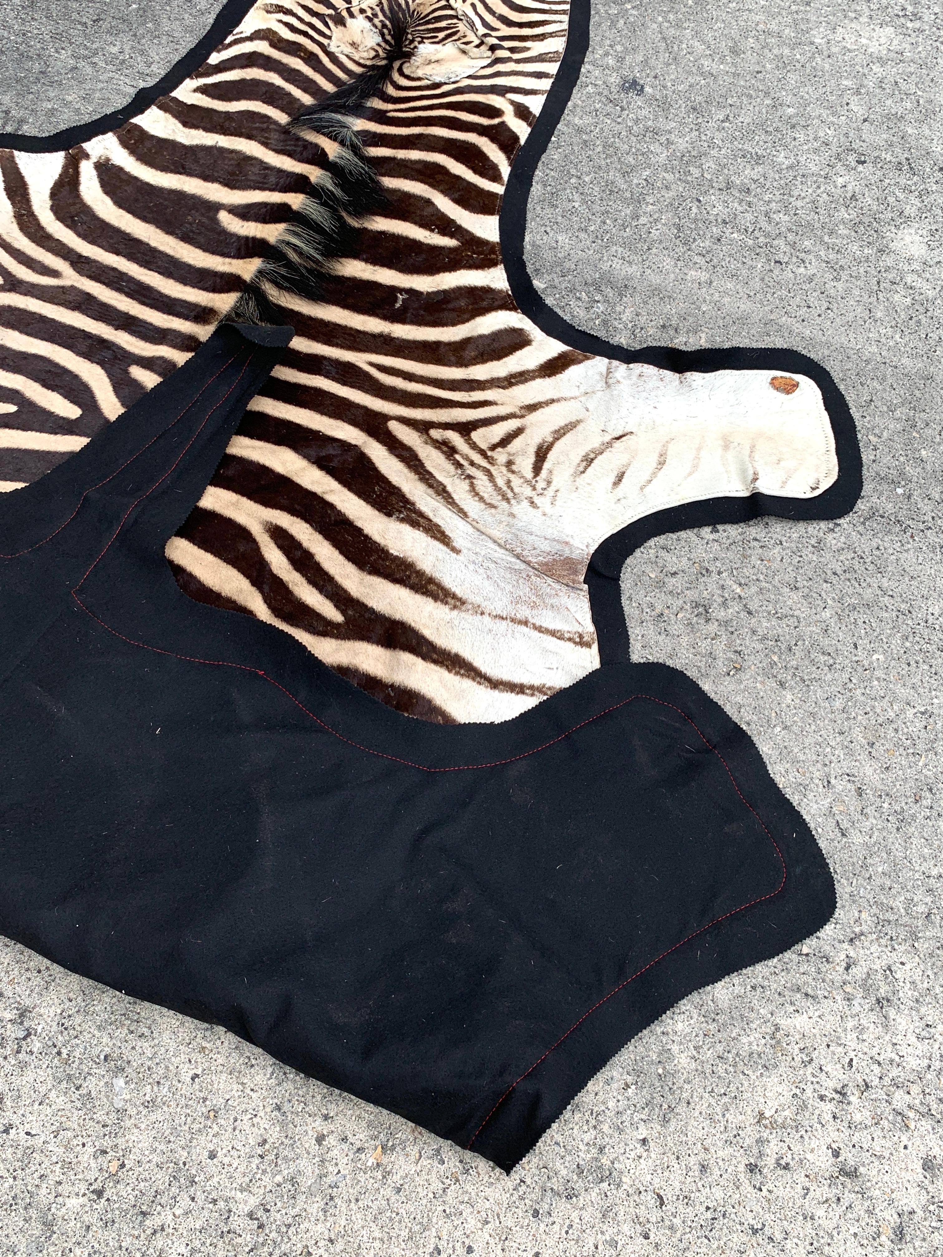 Vintage Zebra Hide Rug, Newly Backed 9