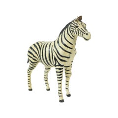 Vintage Zebra Paper Mache and Leather Sculpture 30cm