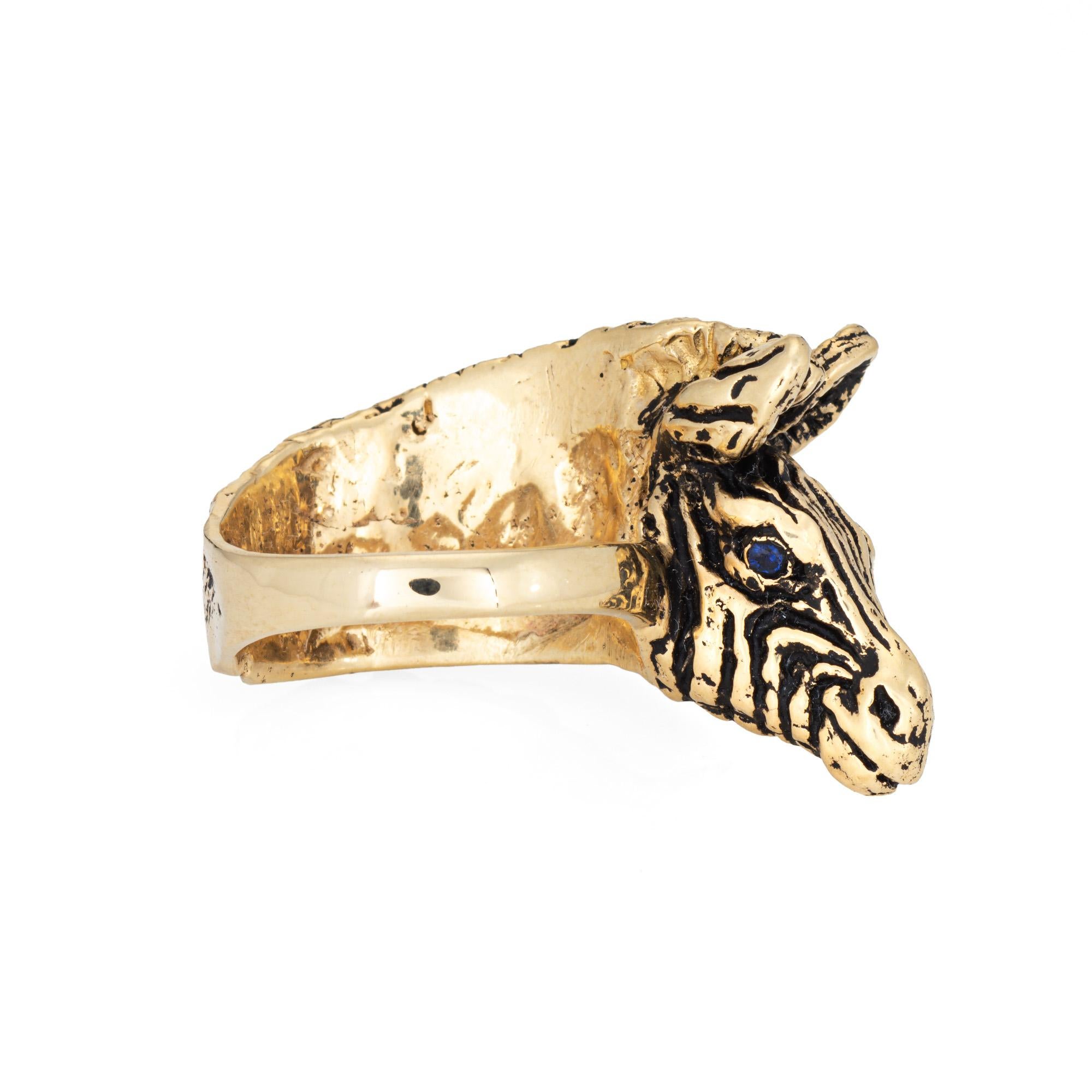 Vintage Zebra Ring 14k Yellow Gold Band Sz 6.5 Black Enamel Stripes Fine Jewelry In Good Condition For Sale In Torrance, CA