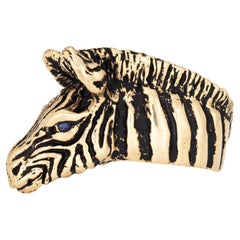 Vintage Zebra-Ring 14k Gelbgold Band Gr. 6,5 Schwarz Emaille Streifen feiner Schmuck