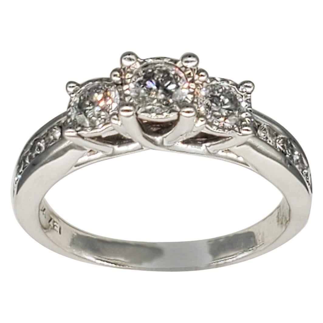 Vintage ZEI 1.50 Carat Three-Stone Diamond Engagement Ring 10 Karat White Gold For Sale