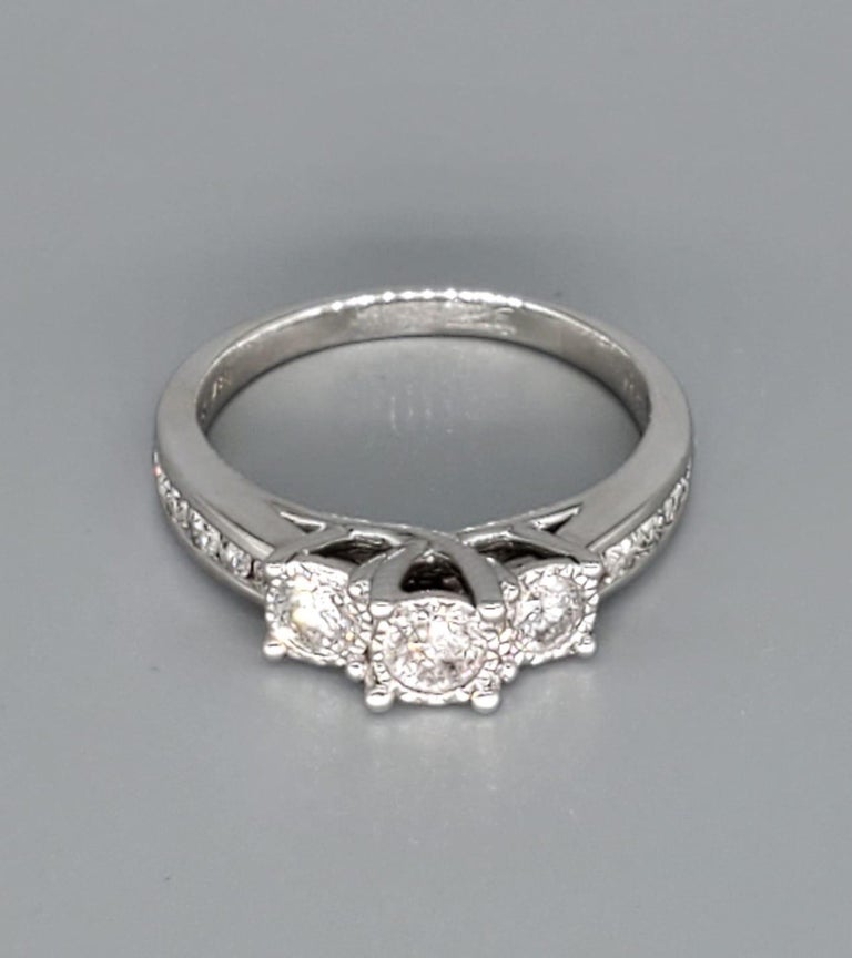 Vintage Zei 1 50 Carat Three Stone Diamond Engagement Ring 10 Karat White Gold For Sale At 1stdibs Vintage Zei 1 50 Carat Three Stone Diamond Engagement Ring 10 Karat White Gold For Sale At 1stdibs