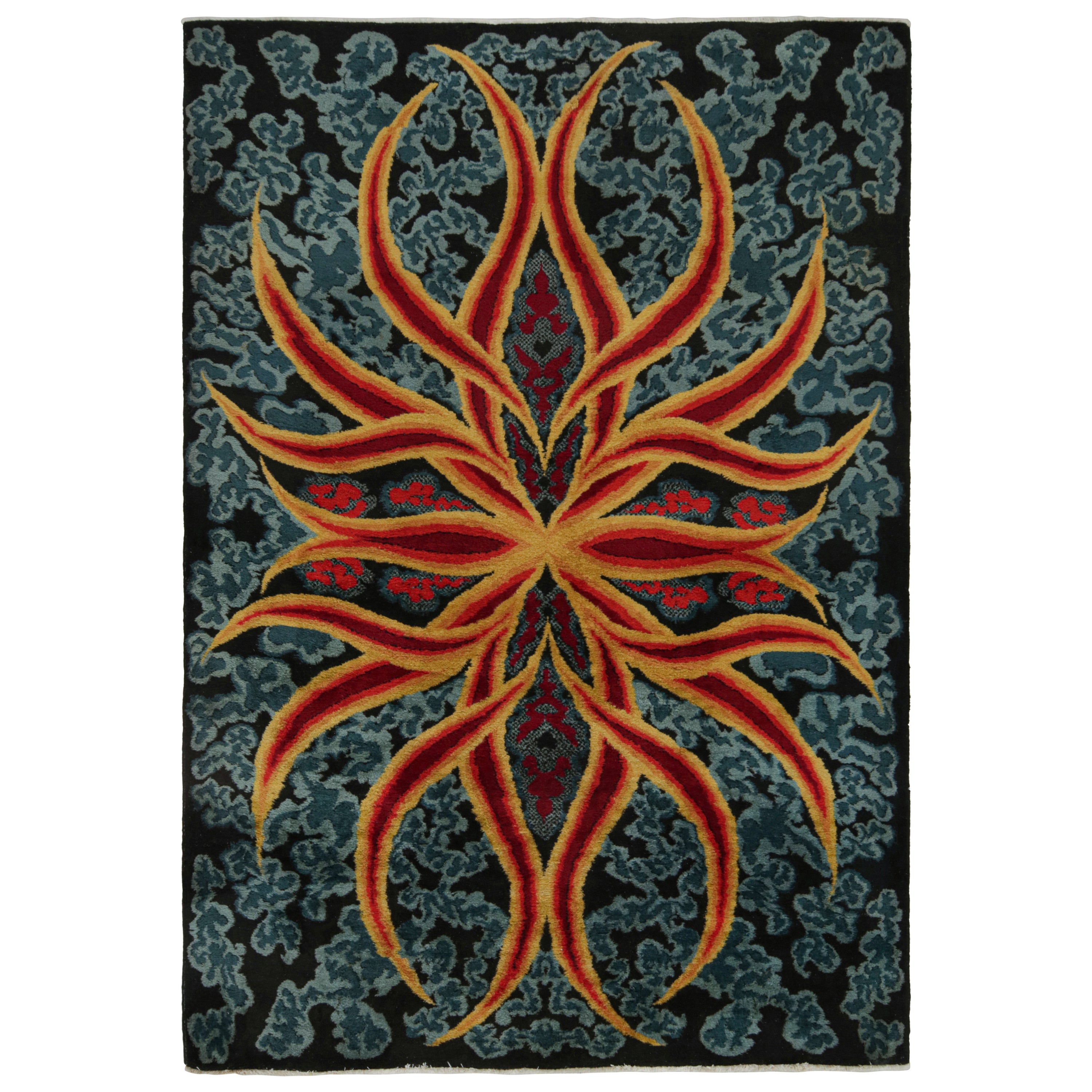 Vintage Zeki Müren Art Deco rug in Blue with Geometric Patterns from Rug & Kilim For Sale