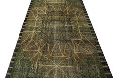 Vintage Zeki Muren Art Deco Rug in Green and Black Pattern, by Rug & Kilim