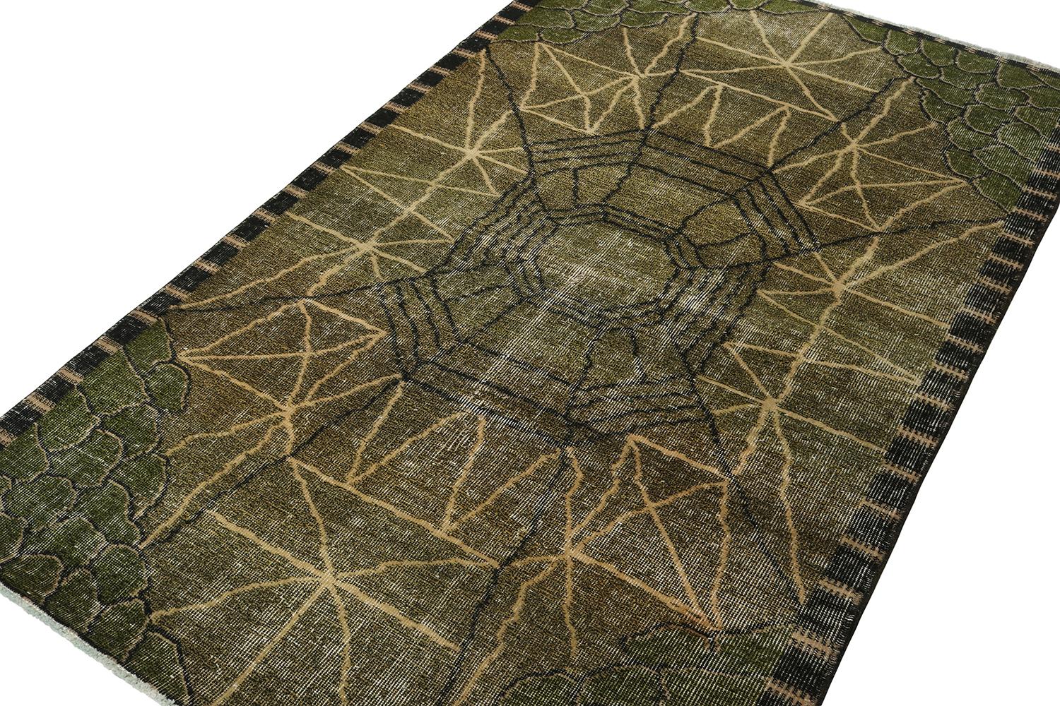 Alfombra Art Déco Vintage Zeki Muren con diseño verde y negro, de Rug & Kilim Art Decó en venta