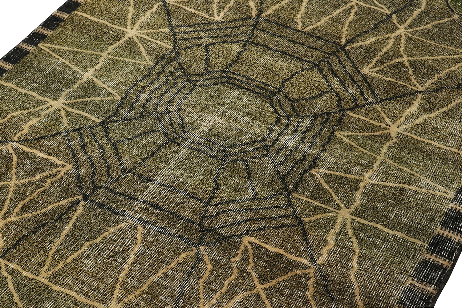 Alfombra Art Déco Vintage Zeki Muren con diseño verde y negro, de Rug & Kilim Turco en venta