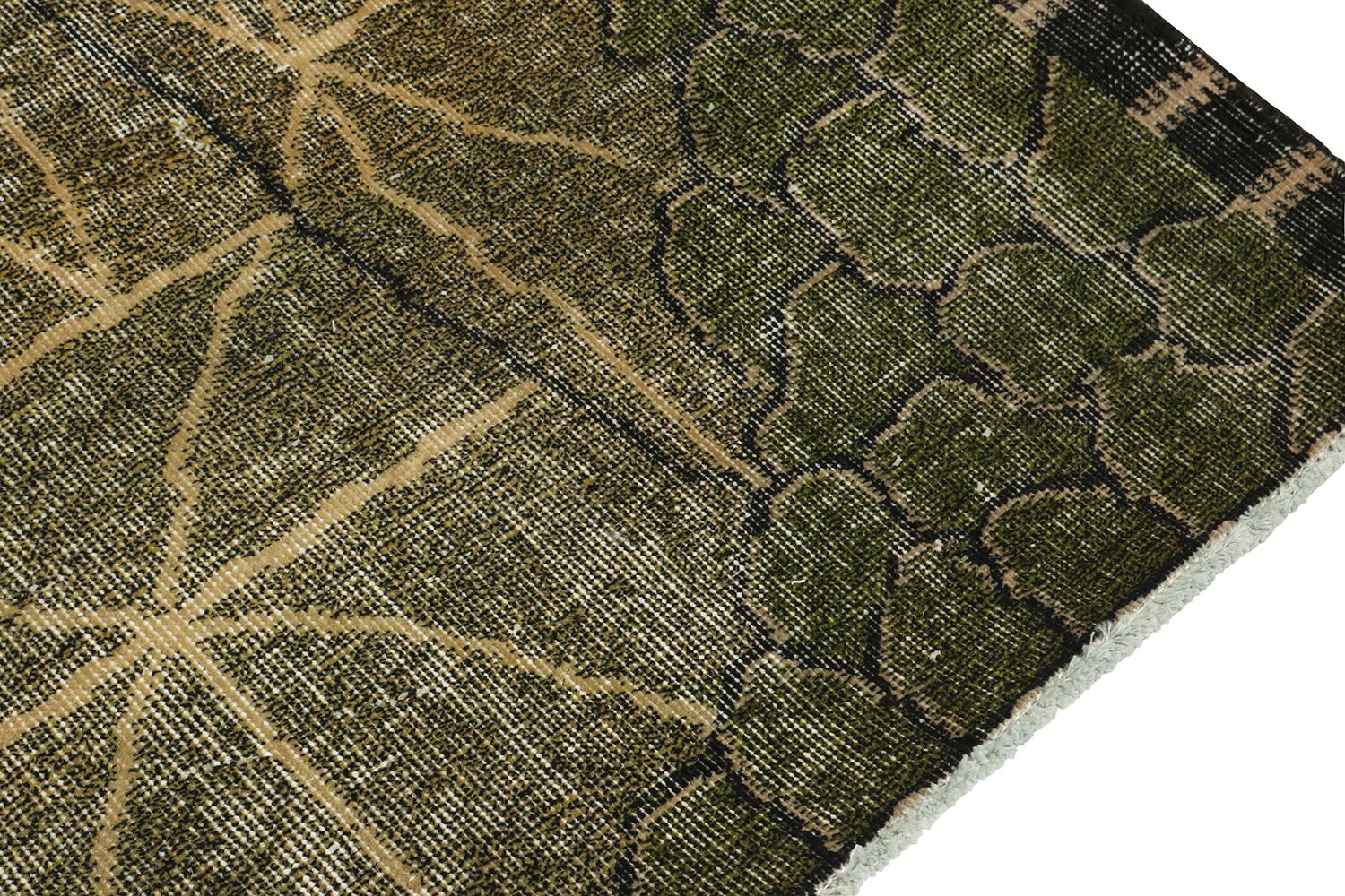 Alfombra Art Déco Vintage Zeki Muren con diseño verde y negro, de Rug & Kilim Anudado a mano en venta