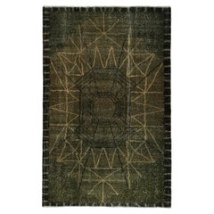 Vintage Zeki Muren Art Deco Rug in Green and Black Pattern, by Rug & Kilim