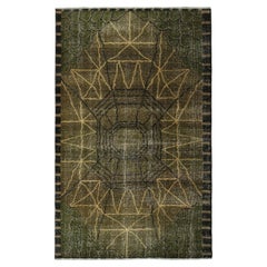 Zeki Muren, Art déco-Teppich im Vintage-Stil mit grünem und schwarzem Muster, von Rug & Kilim