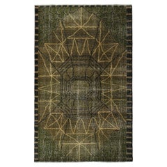 Vintage Zeki Muren Art Deco Rug in Green and Black Pattern, by Rug & Kilim