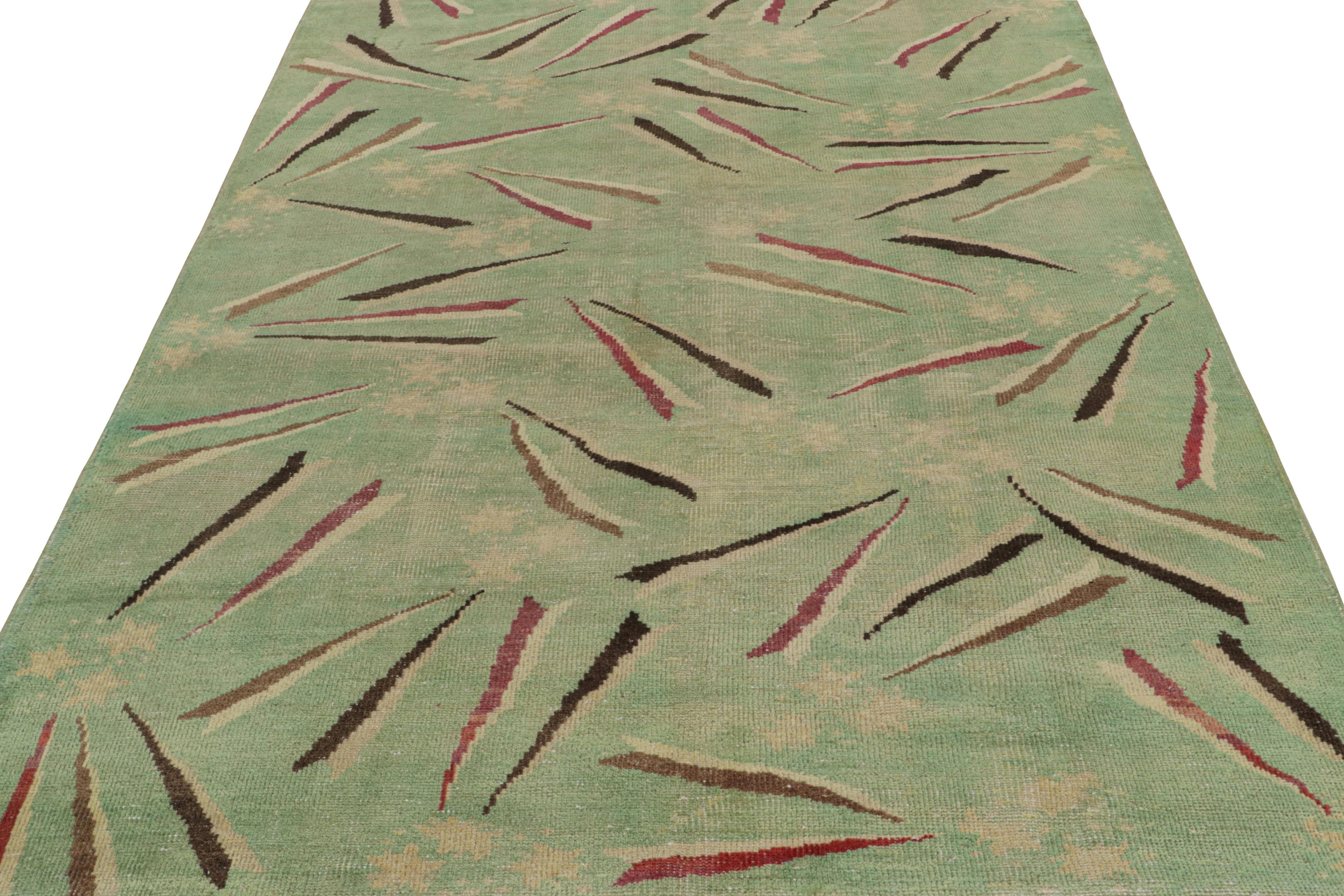 Turkish Vintage Zeki Muren Art Deco rug in Green Geometric Patterns, from Rug & Kilim For Sale