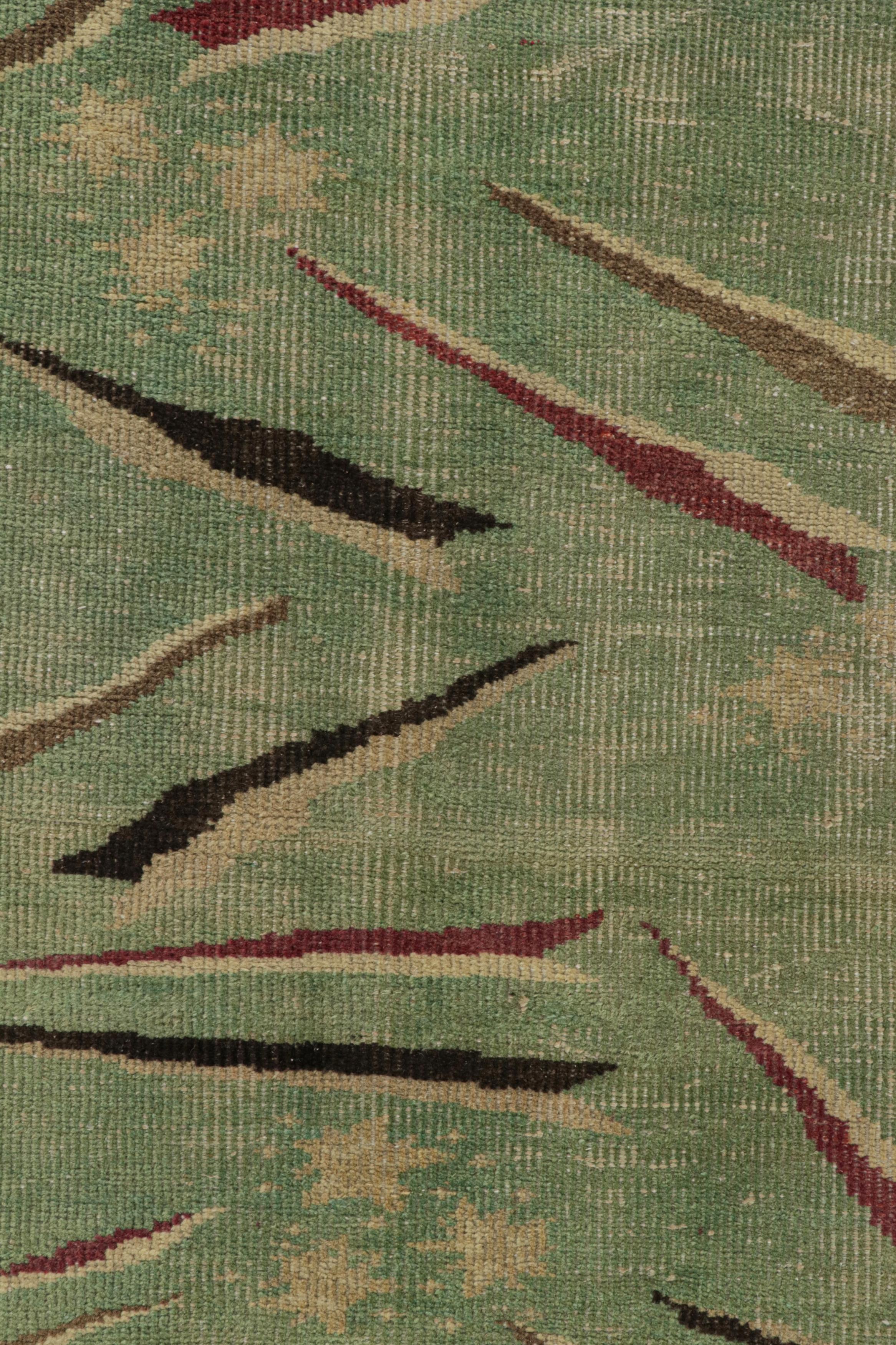 Mid-20th Century Vintage Zeki Muren Art Deco rug in Green Geometric Patterns, from Rug & Kilim For Sale