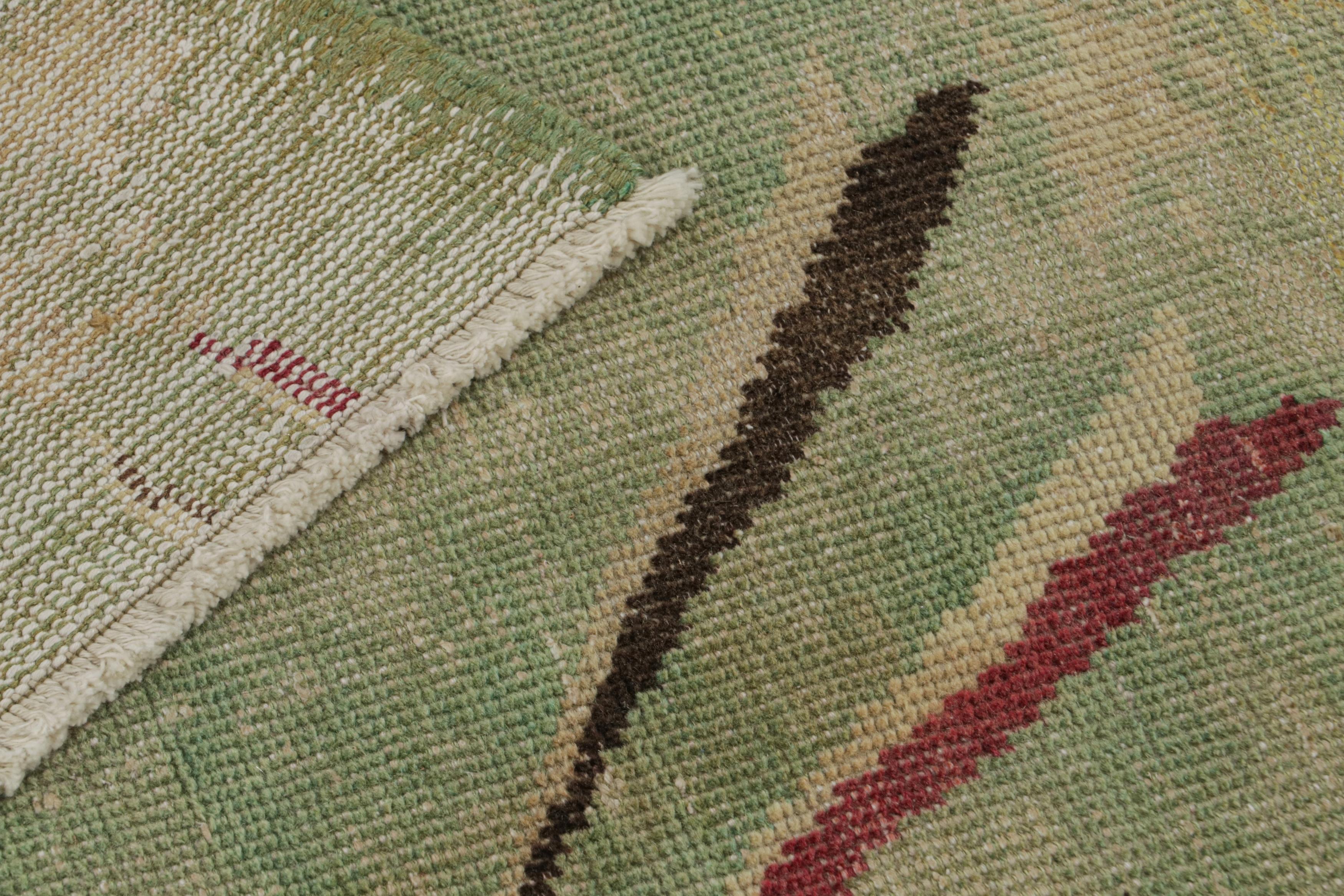 Wool Vintage Zeki Muren Art Deco rug in Green Geometric Patterns, from Rug & Kilim For Sale