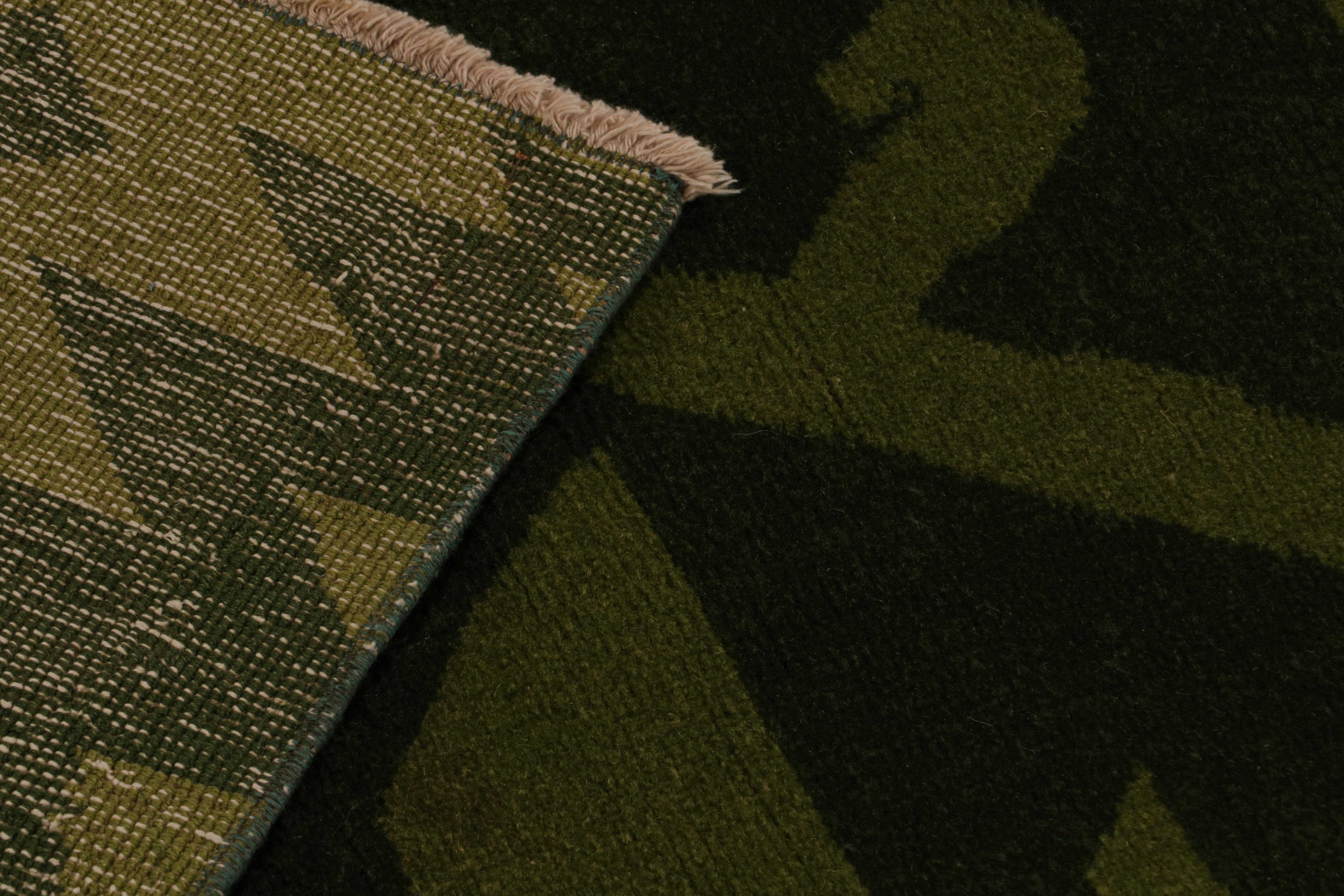 Wool Vintage Zeki Muren Art Deco Rug in Green with Geometric Pattern from Rug & Kilim For Sale