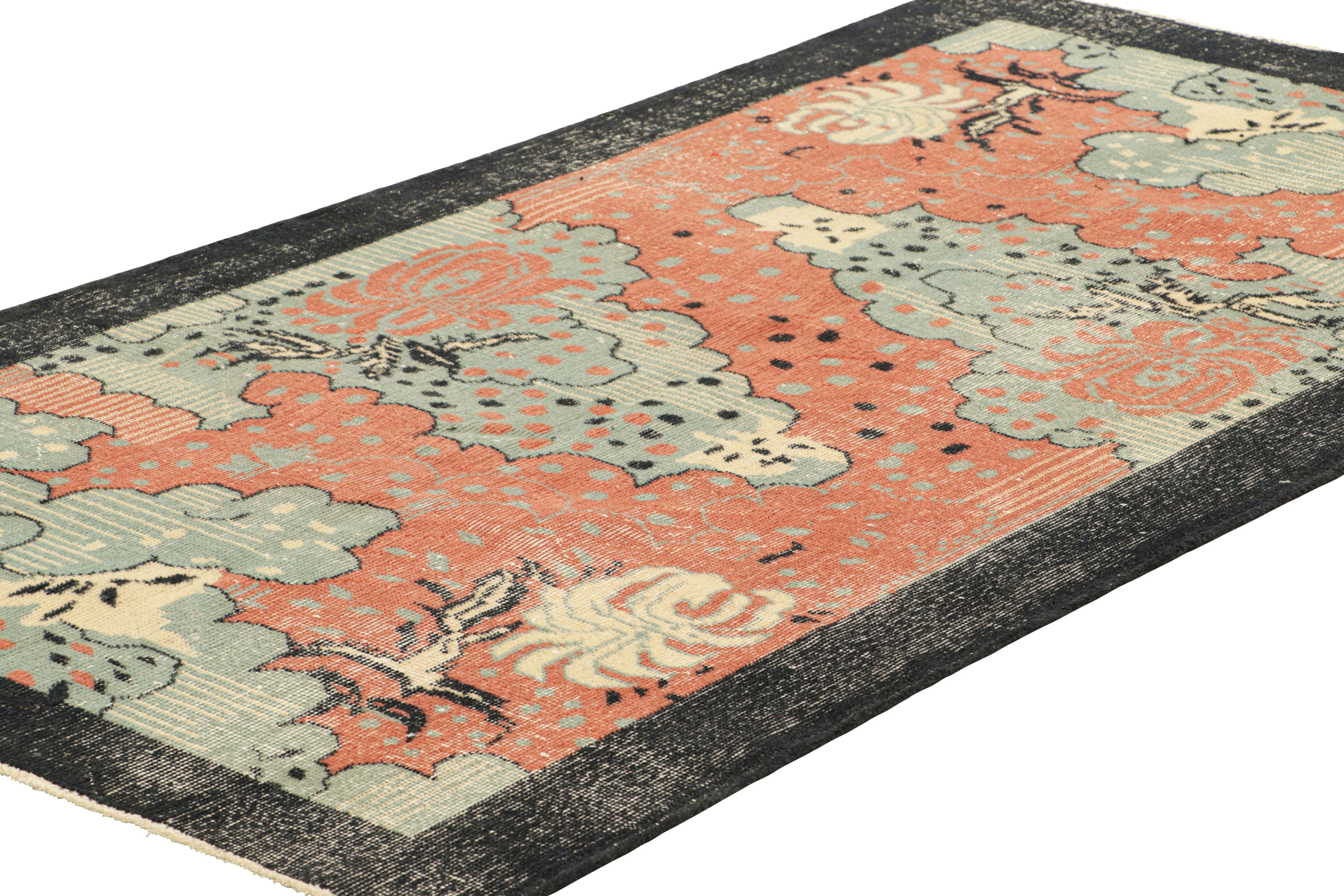 Hand-Knotted Vintage Zeki Müren Art Deco Rug in Pink with Abstract Patterns from Rug & Kilim For Sale