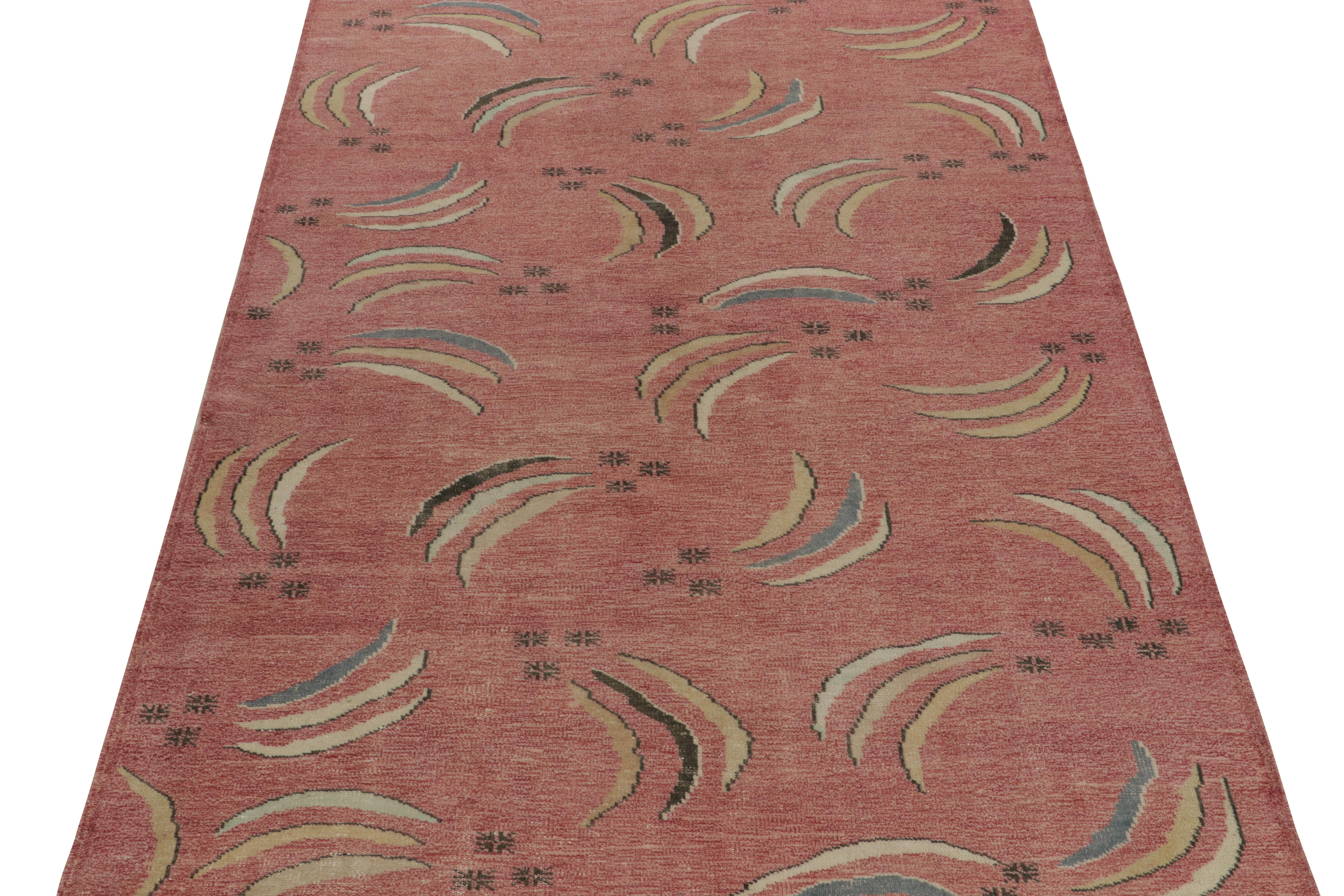 Vintage Zeki Muren Art Deco Teppich in Rosa mit bunten Mustern – Teppich & Kelim (Art déco) im Angebot