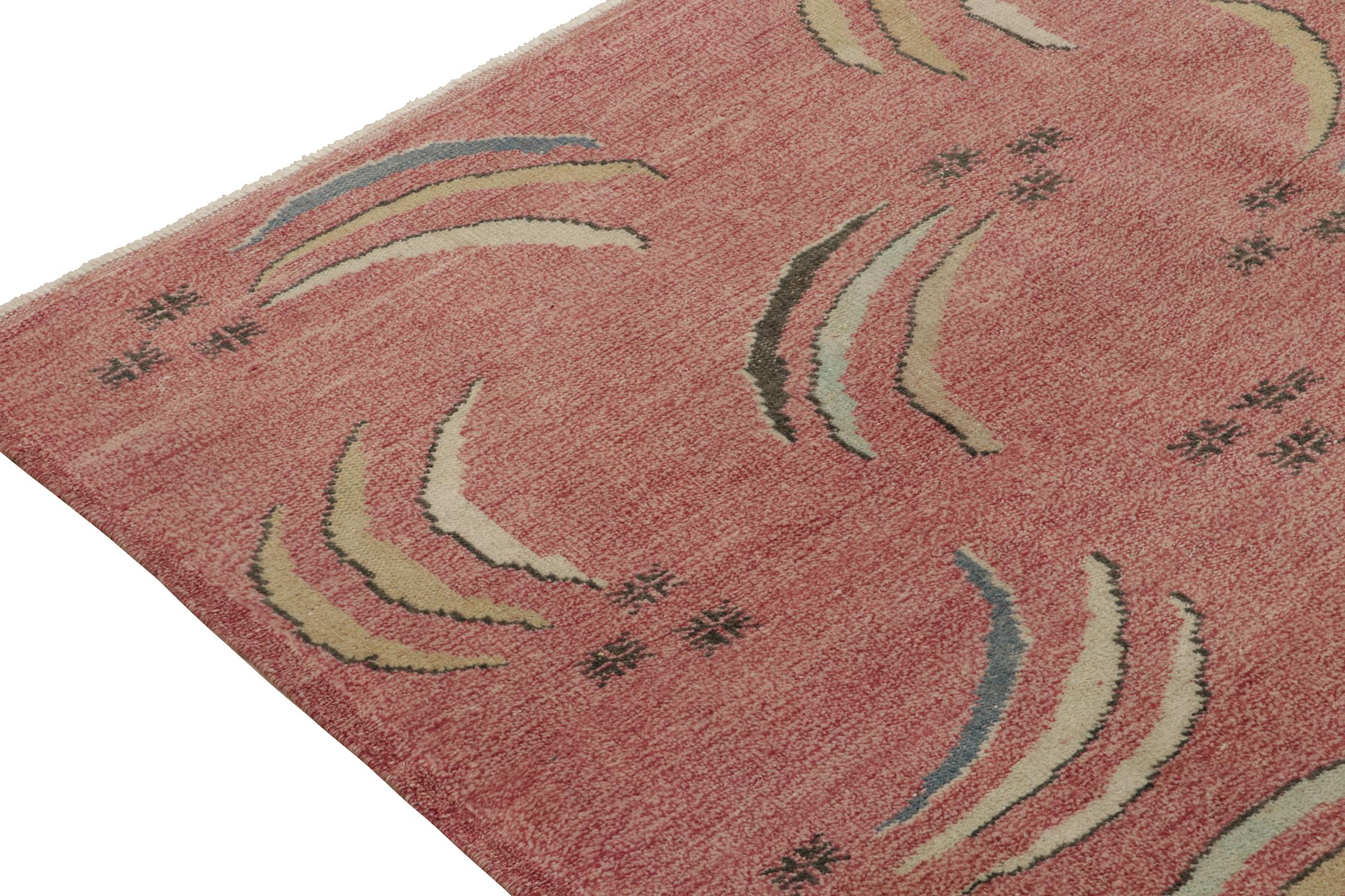 Vintage Zeki Muren Art Deco Teppich in Rosa mit bunten Mustern – Teppich & Kelim (Handgeknüpft) im Angebot