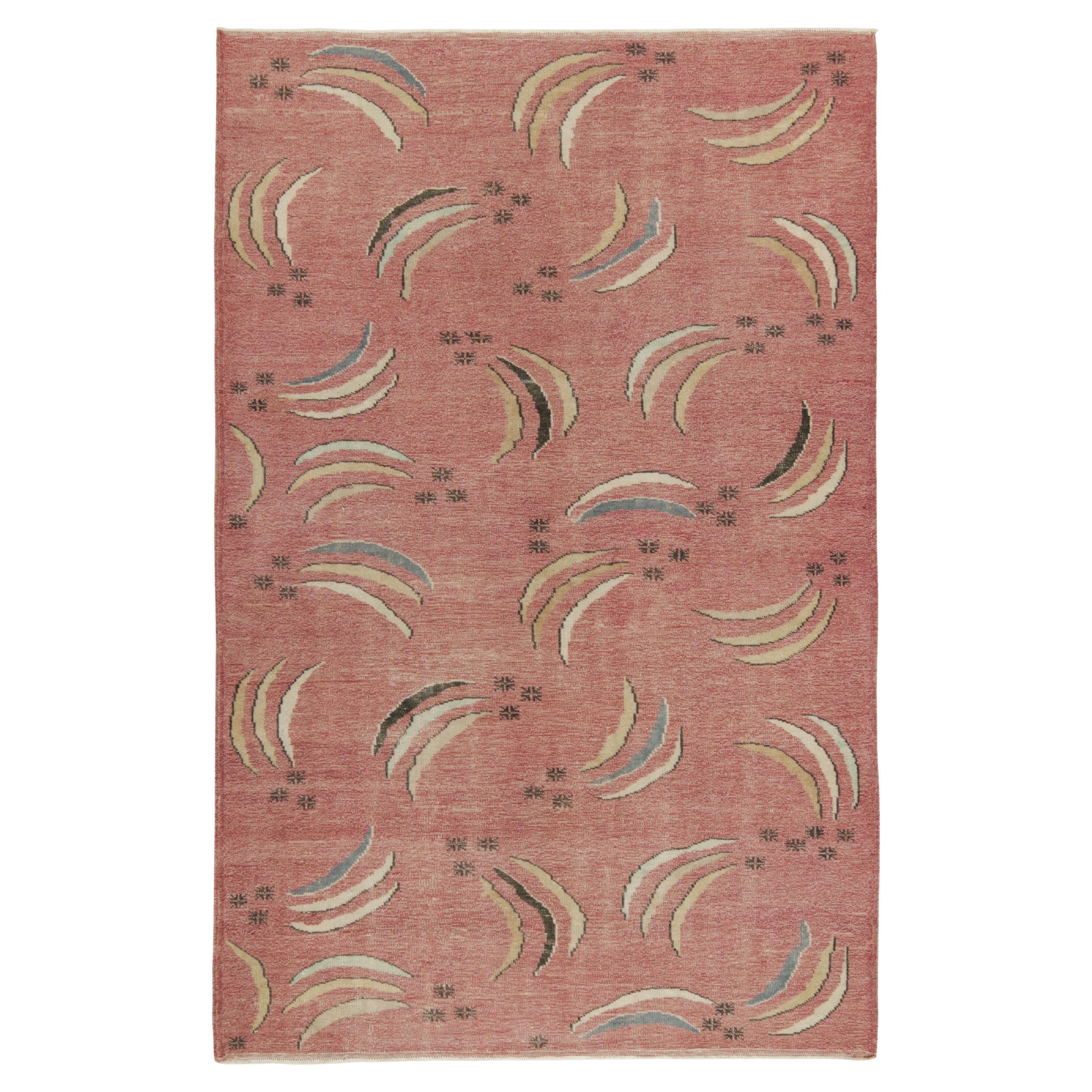 Vintage Zeki Muren Art Deco Teppich in Rosa mit bunten Mustern – Teppich & Kelim im Angebot
