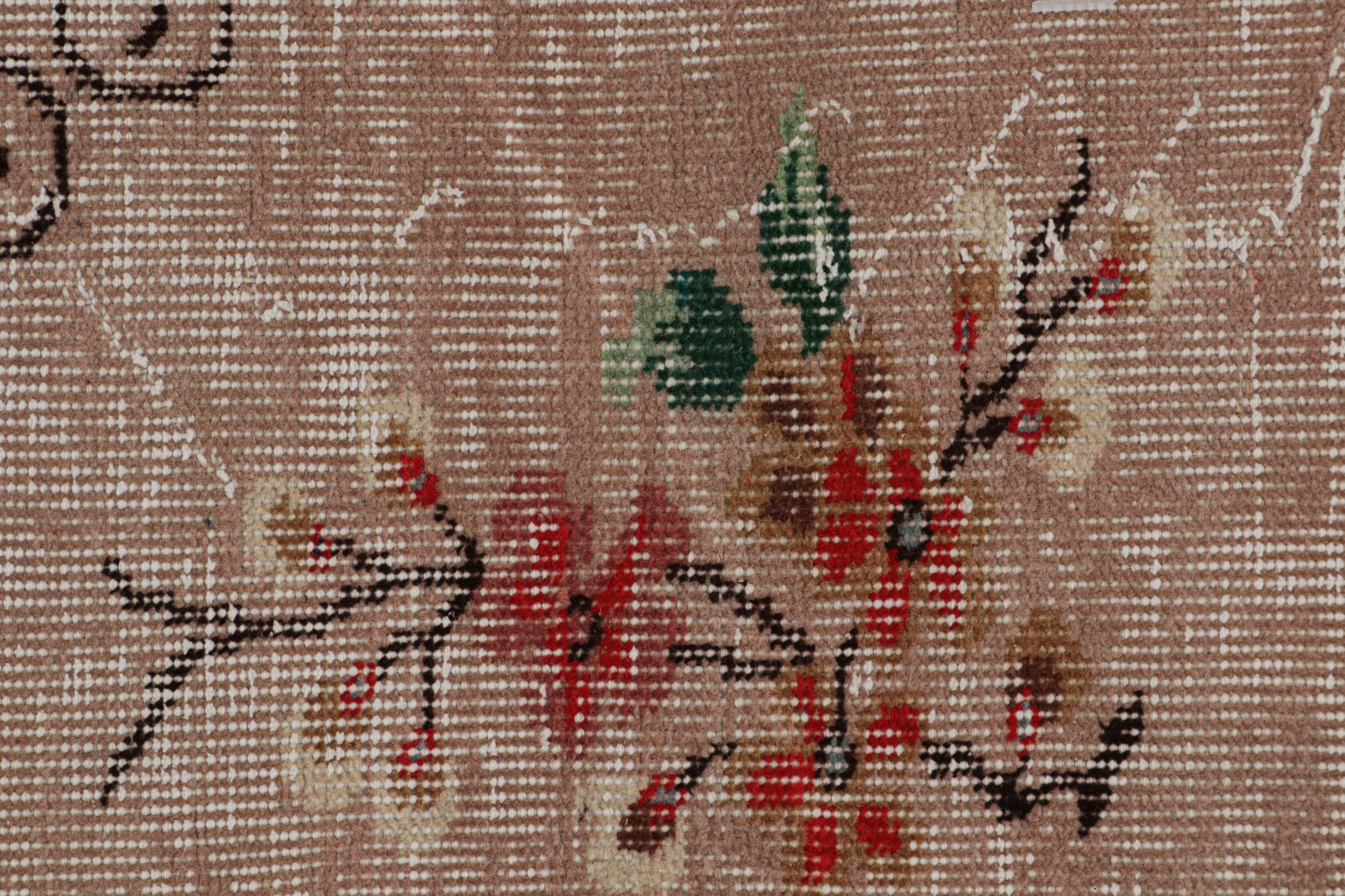 Vintage Zeki Müren Art Deco Teppich in Rosa mit Blumenmedaillon, von Rug & Kilim (Handgeknüpft) im Angebot