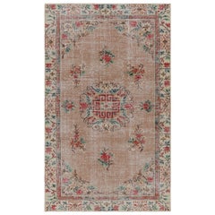Vintage Zeki Müren Art Deco Teppich in Rosa mit Blumenmedaillon, von Rug & Kilim