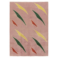 Vintage Zeki Müren Art Deco Teppich in Rosa mit geometrischen Mustern von Rug & Kilim