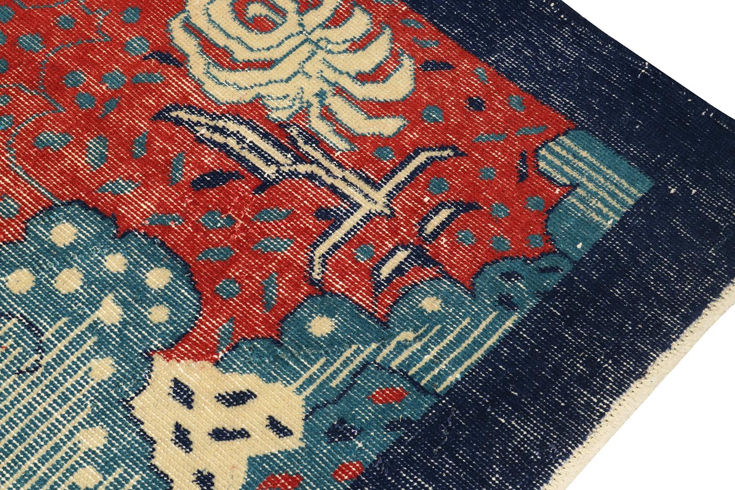 Vintage Zeki Müren Art Deco Rug in Red and Blue Pattern, by Rug & Kilim In Good Condition For Sale In Long Island City, NY