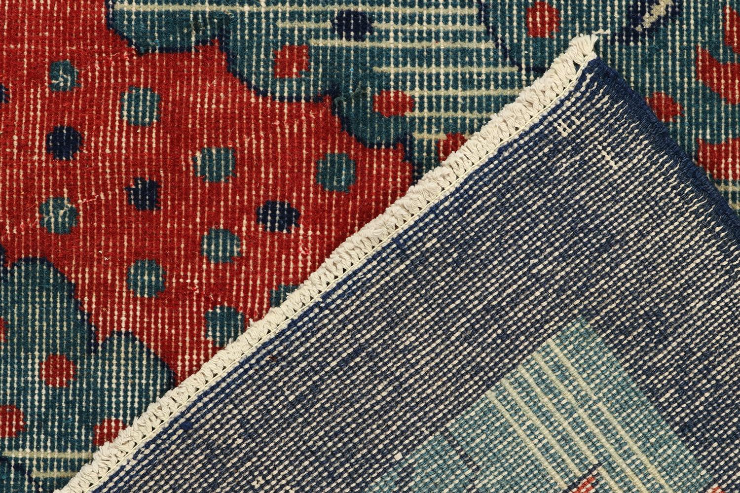 Wool Vintage Zeki Müren Art Deco Rug in Red and Blue Pattern, by Rug & Kilim For Sale