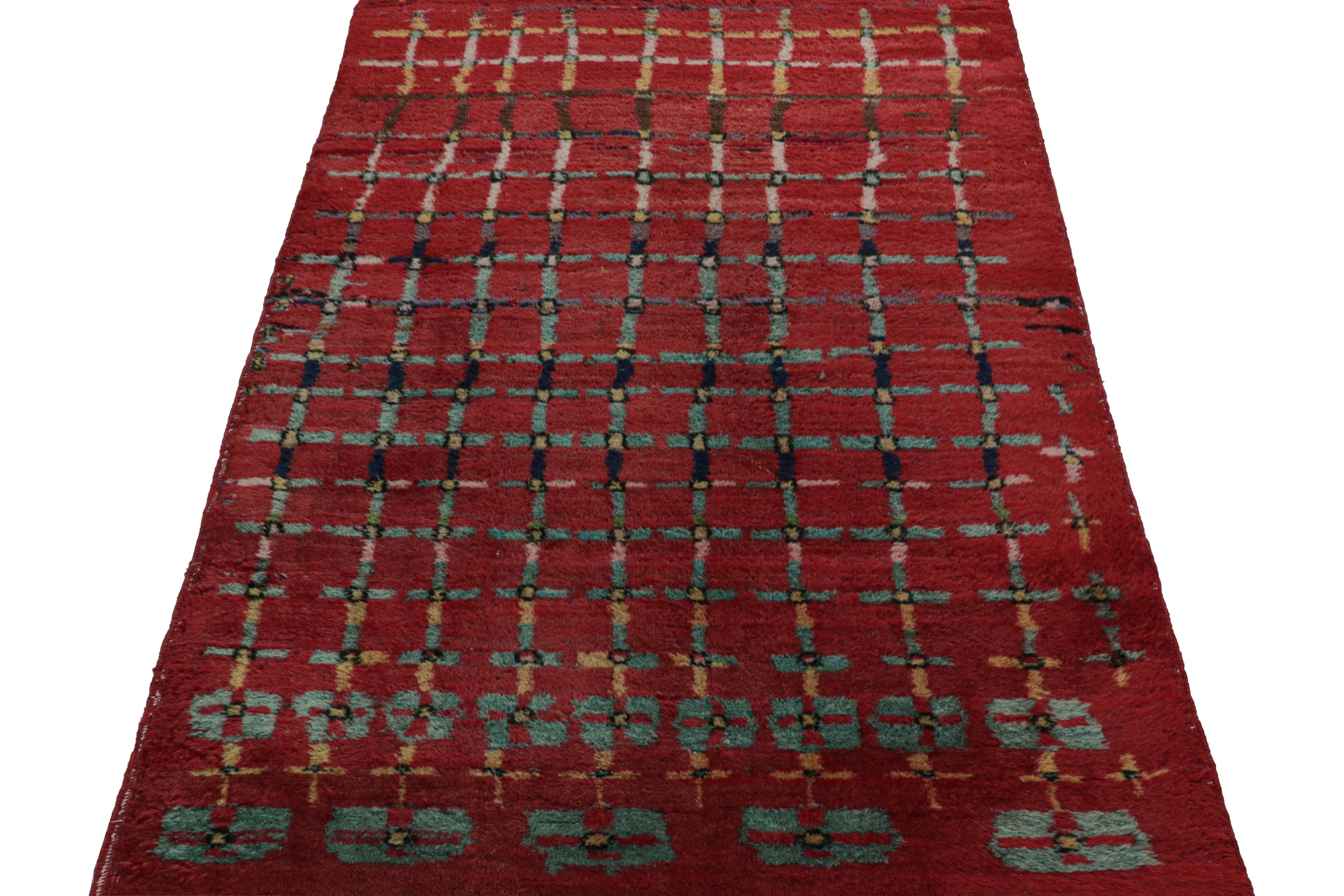 Turkish Vintage Zeki Müren Art Deco Rug in Red with Geometric patterns, from Rug & Kilim For Sale