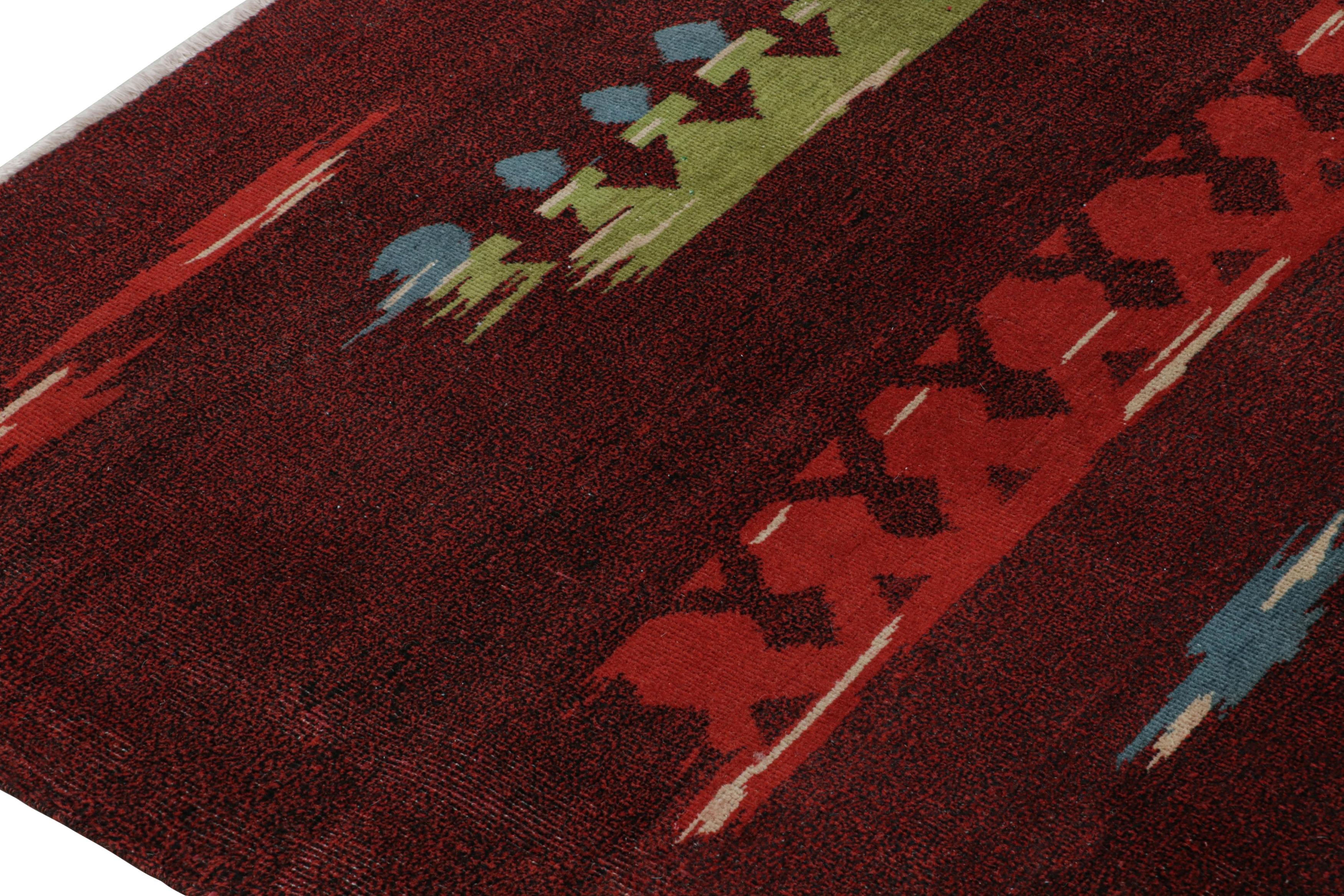 Vintage Zeki Müren Art-Deco-Teppich in Rot mit geometrischen Mustern, von Rug & Kilim (Handgeknüpft) im Angebot