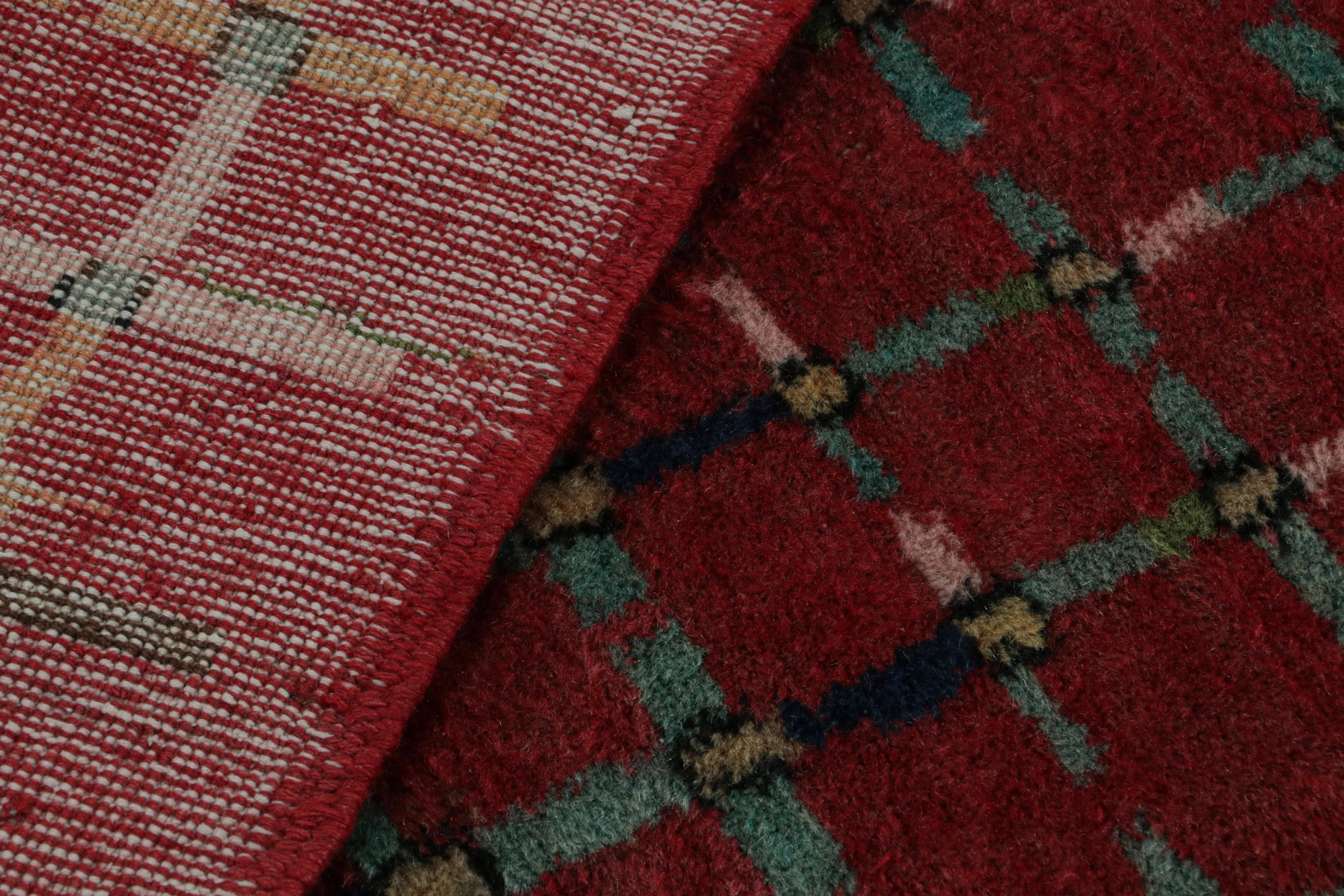 Wool Vintage Zeki Müren Art Deco Rug in Red with Geometric patterns, from Rug & Kilim For Sale