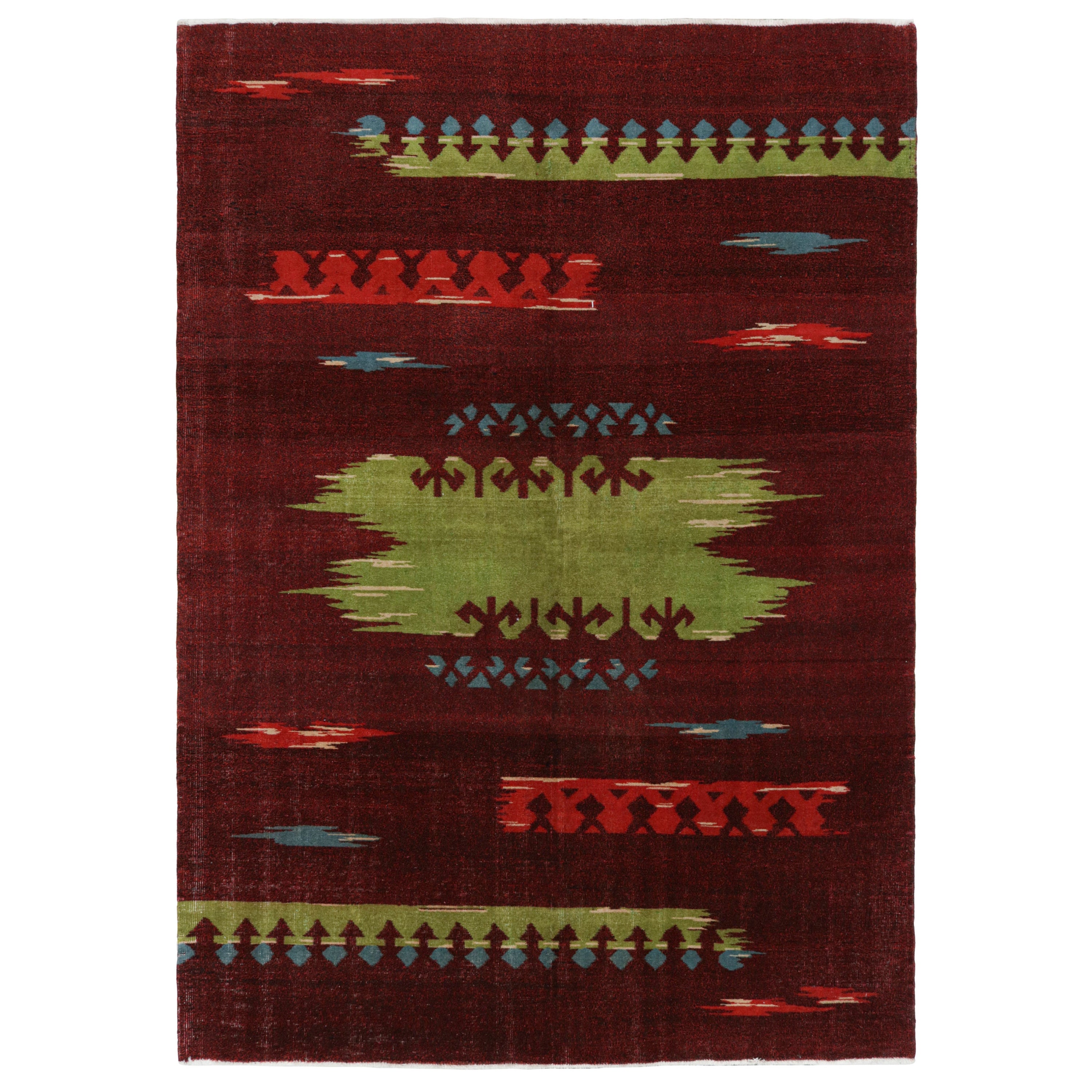Vintage Zeki Müren Art-Deco-Teppich in Rot mit geometrischen Mustern, von Rug & Kilim