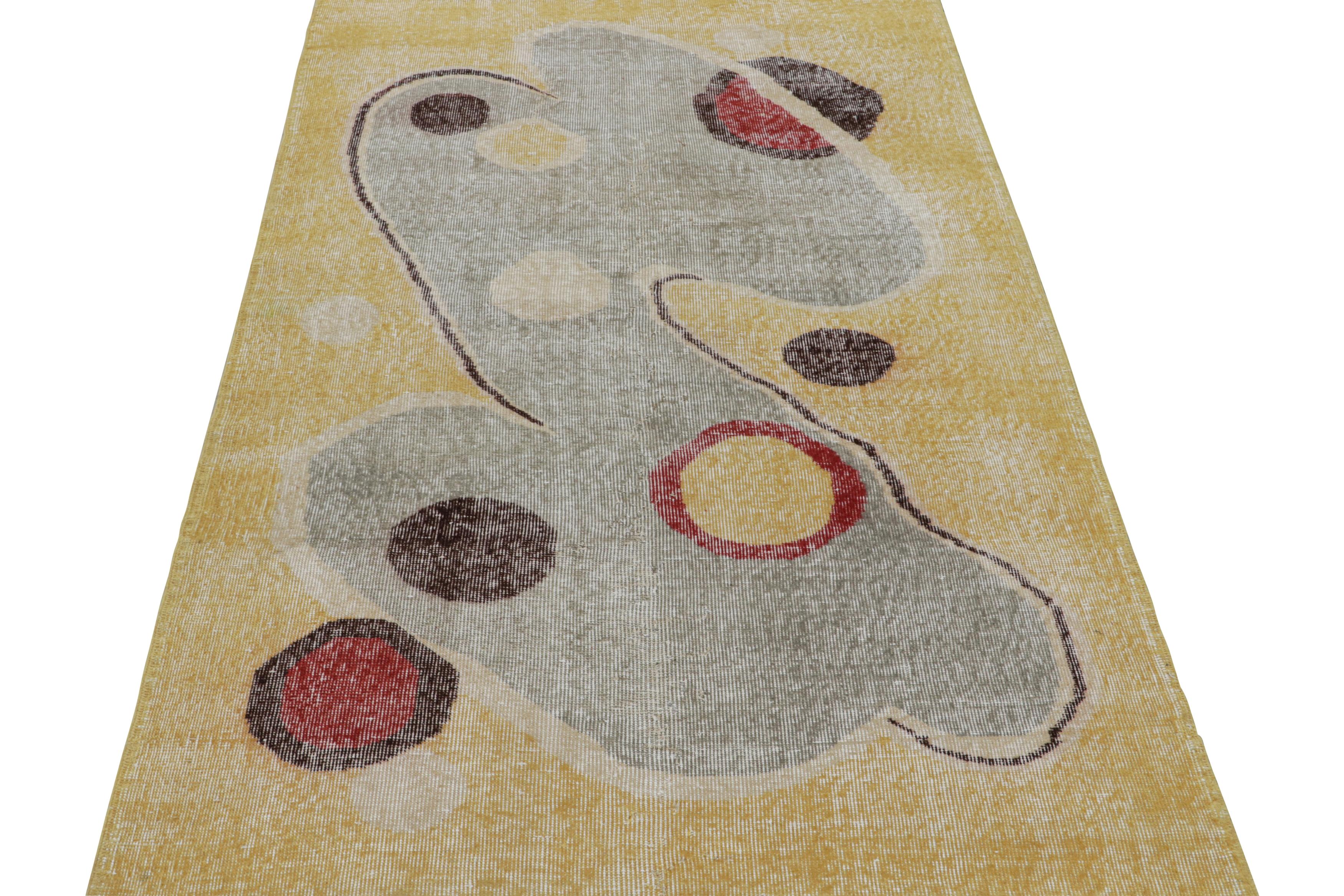 Turkish Vintage Zeki Müren Art Deco Rug in Yellow with Abstract Pattern from Rug & Kilim For Sale
