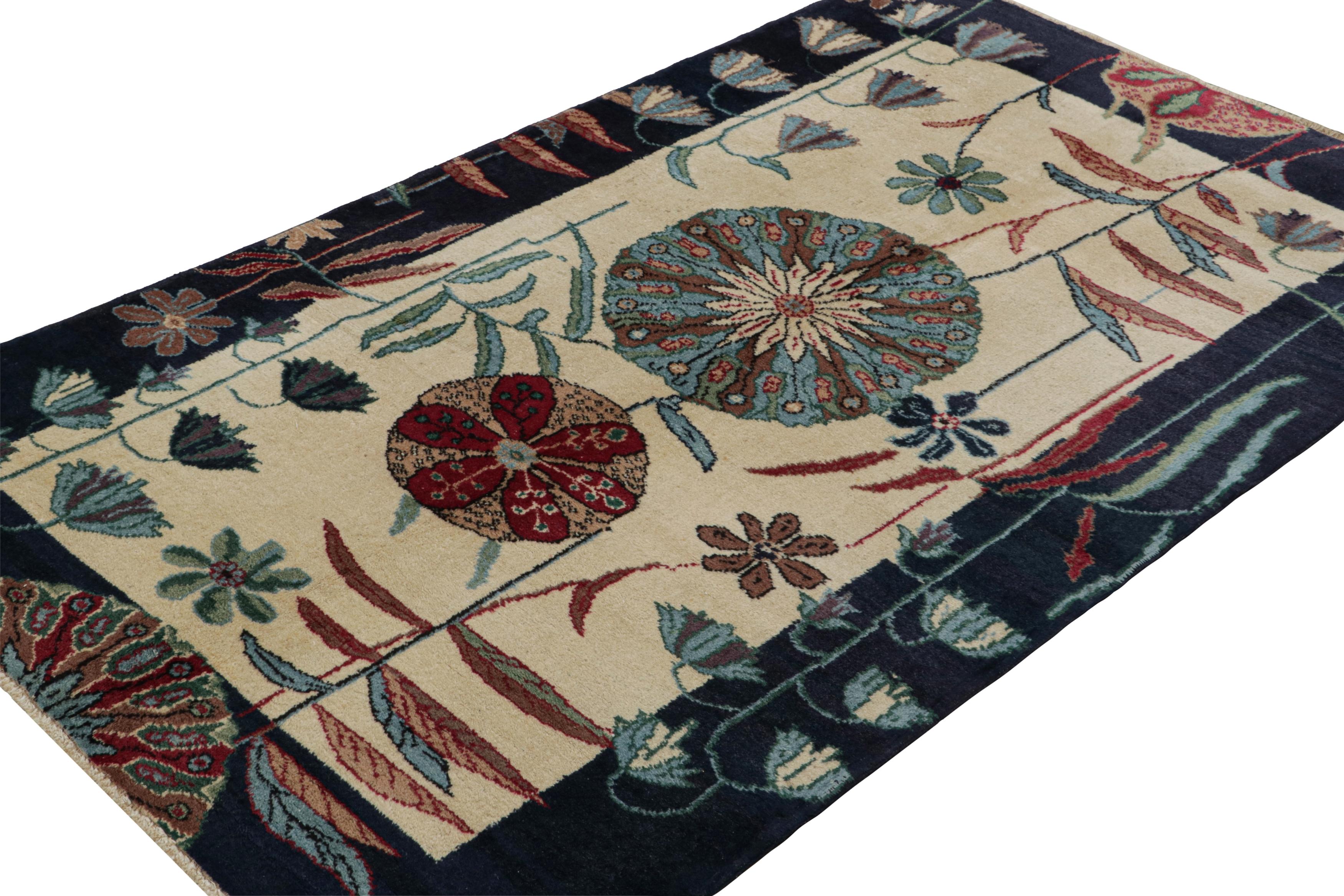 Hand-knotted in wool, circa 1960 - 1970, this 4x7 vintage Müren Art Deco rug is an exciting new addition to Rug & Kilim Mid-century Pasha Collection. Its design, showcasing Chinese Art Deco sensibilities, is believed to be a rare work of mid-century