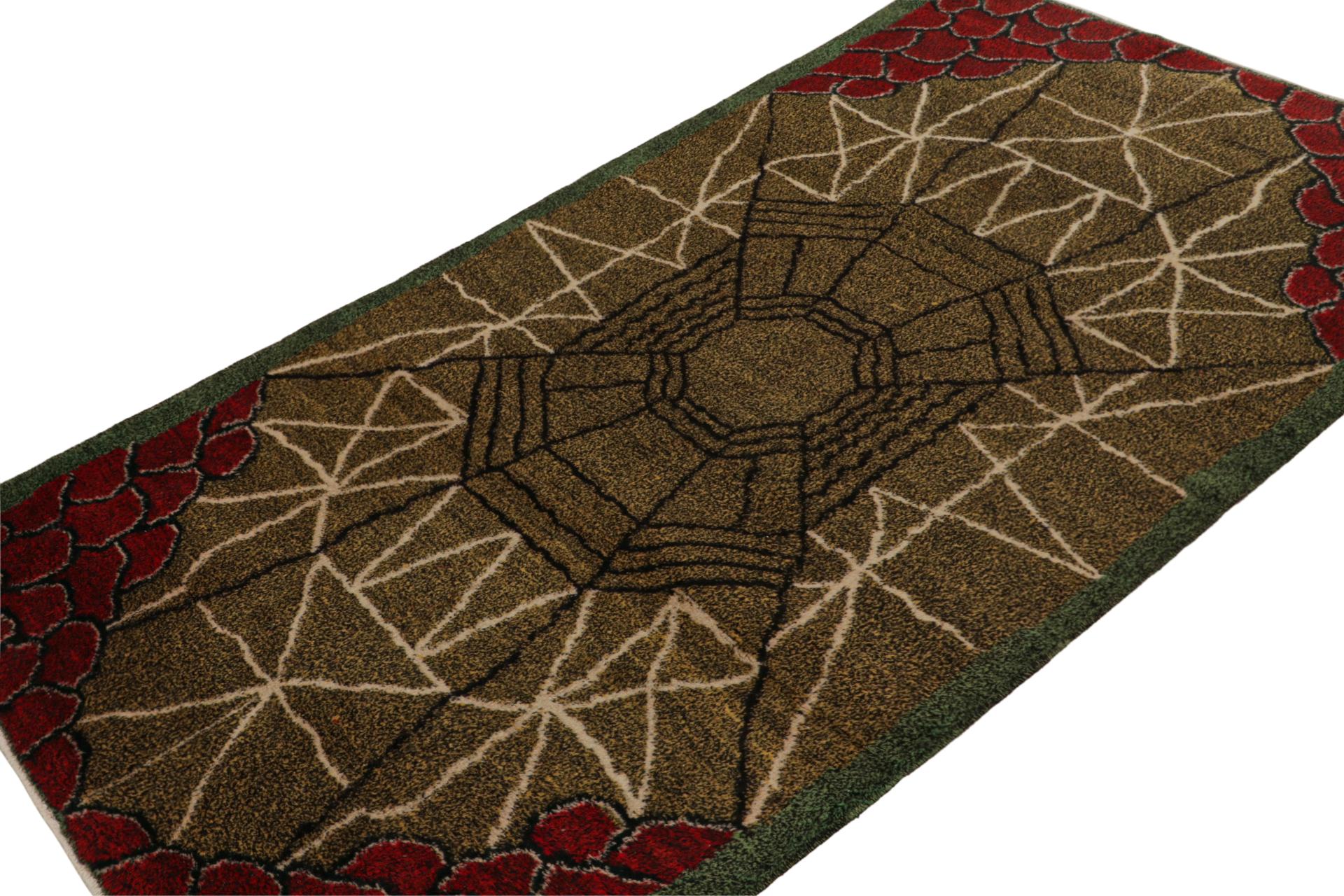 This vintage 4x7 Art Deco rug, hand-knotted in wool, circa 1960-1970, as influenced by Scandinavian style, is a new addition to Rug & Kilim Collection. This line is a commemoration, with rare curations from Zeki Müren. 

On the Design: