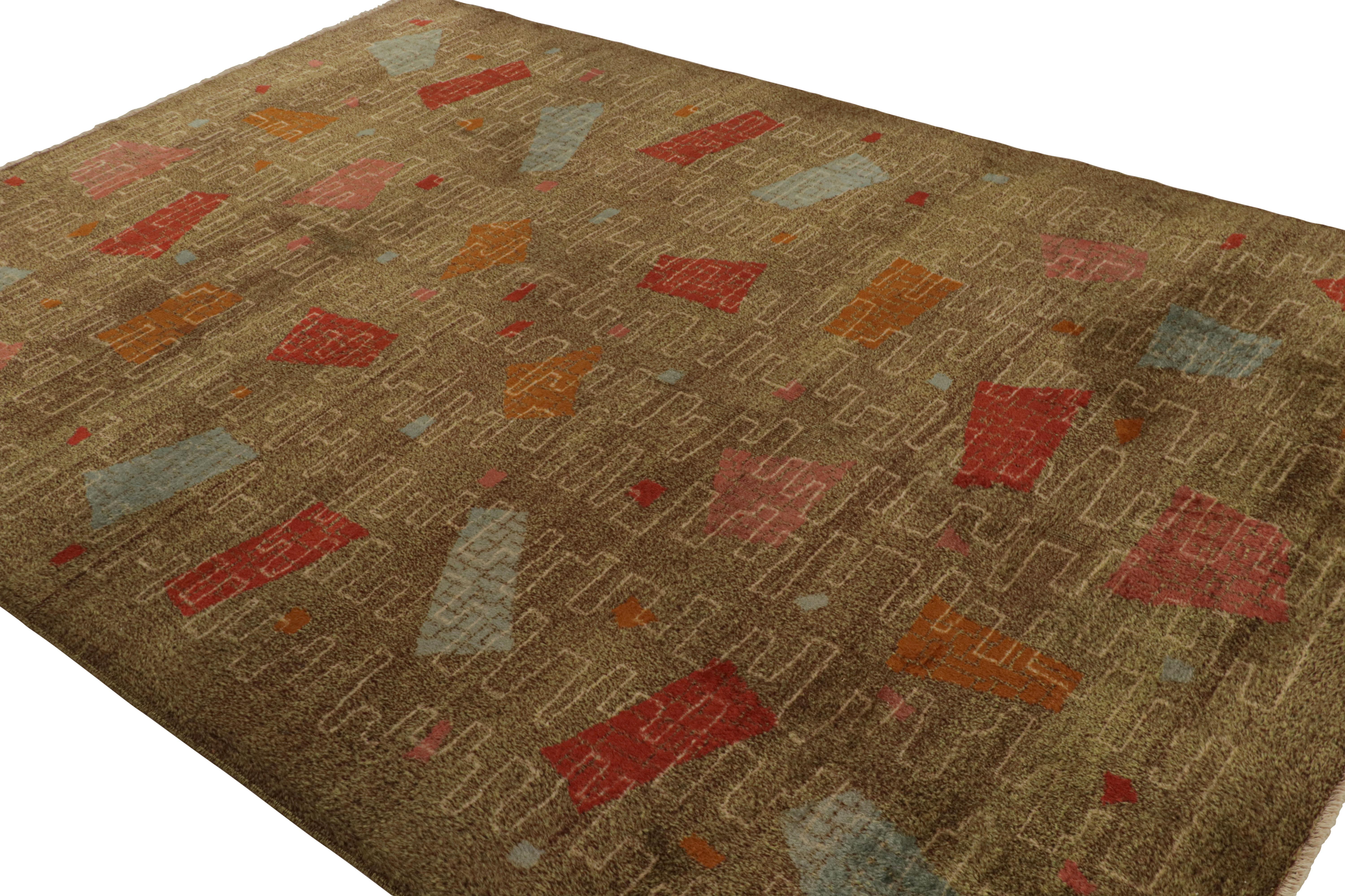 Hand-knotted in wool, circa 1960 - 1970, this 7x10 vintage Müren Art Deco rug is a playful take on French Deco sensibilities in a mid-century modern fashion. 

On the design; 

Connoisseurs will appreciate the play of geometric patterns in red,