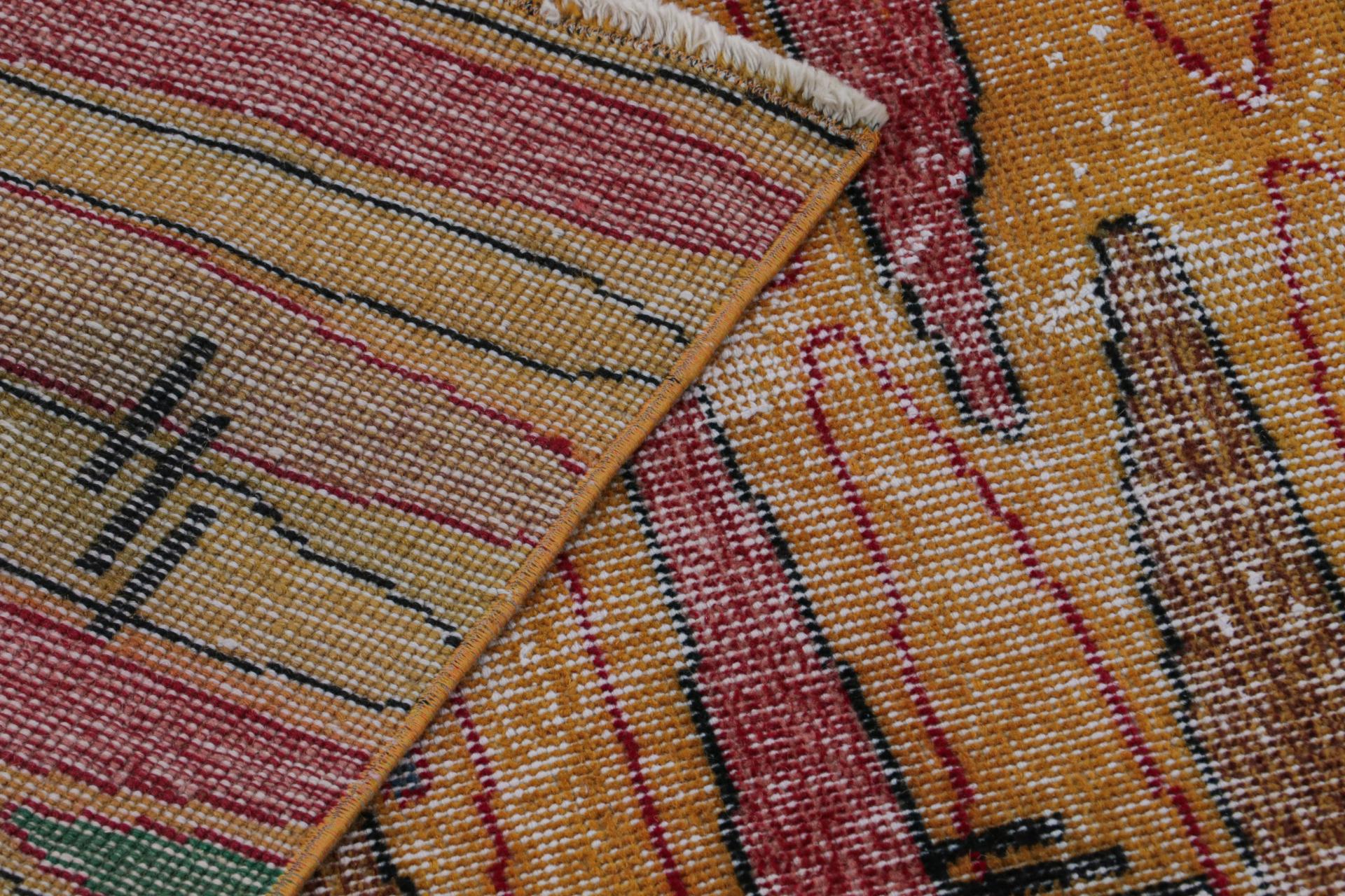 Wool Vintage Zeki Müren Art Deco Rug with Geometric Patterns, from Rug & Kilim For Sale