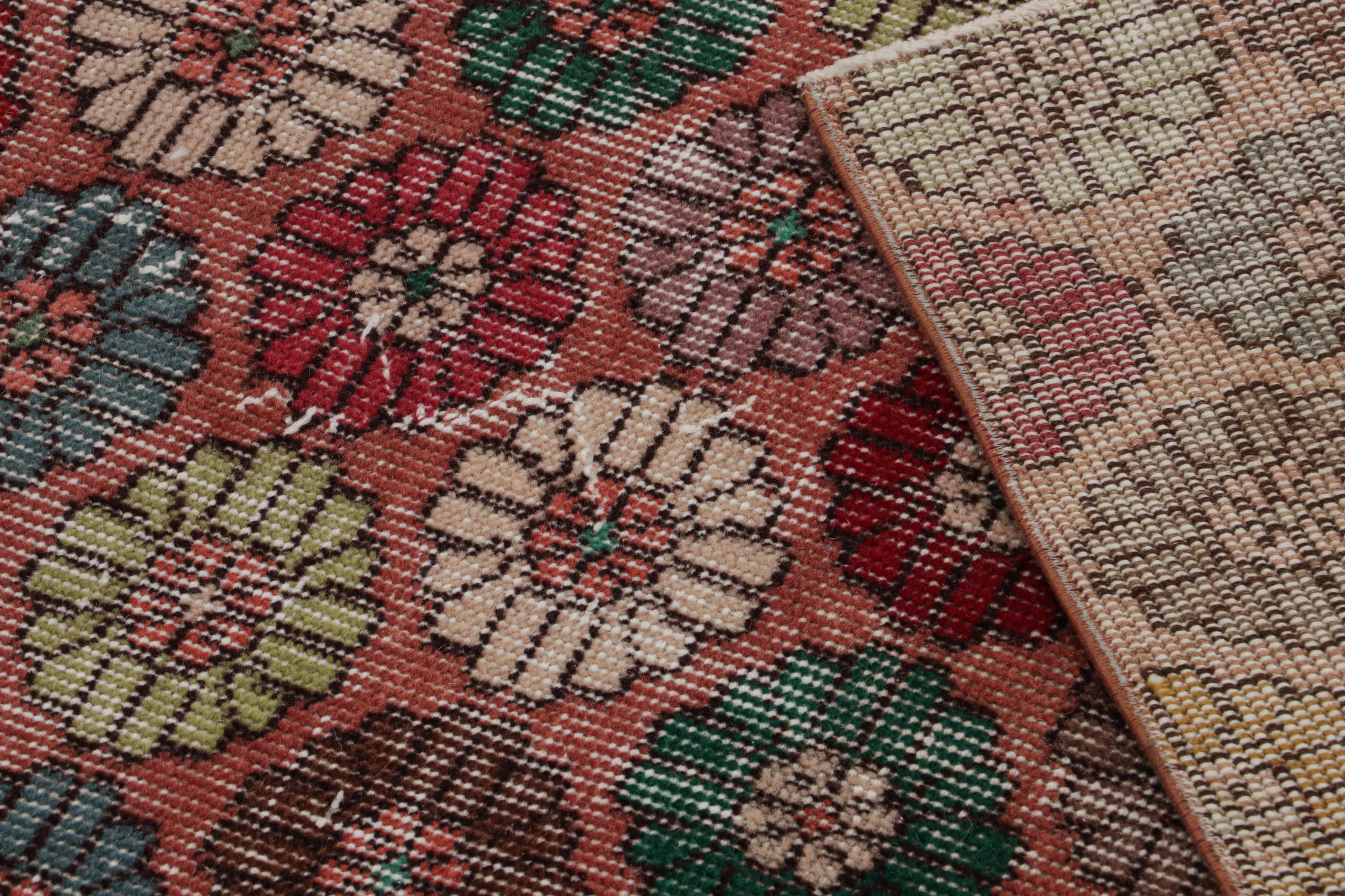 Wool Vintage Zeki Müren Art Deco Runner Rug with Floral Patterns, from Rug & Kilim For Sale