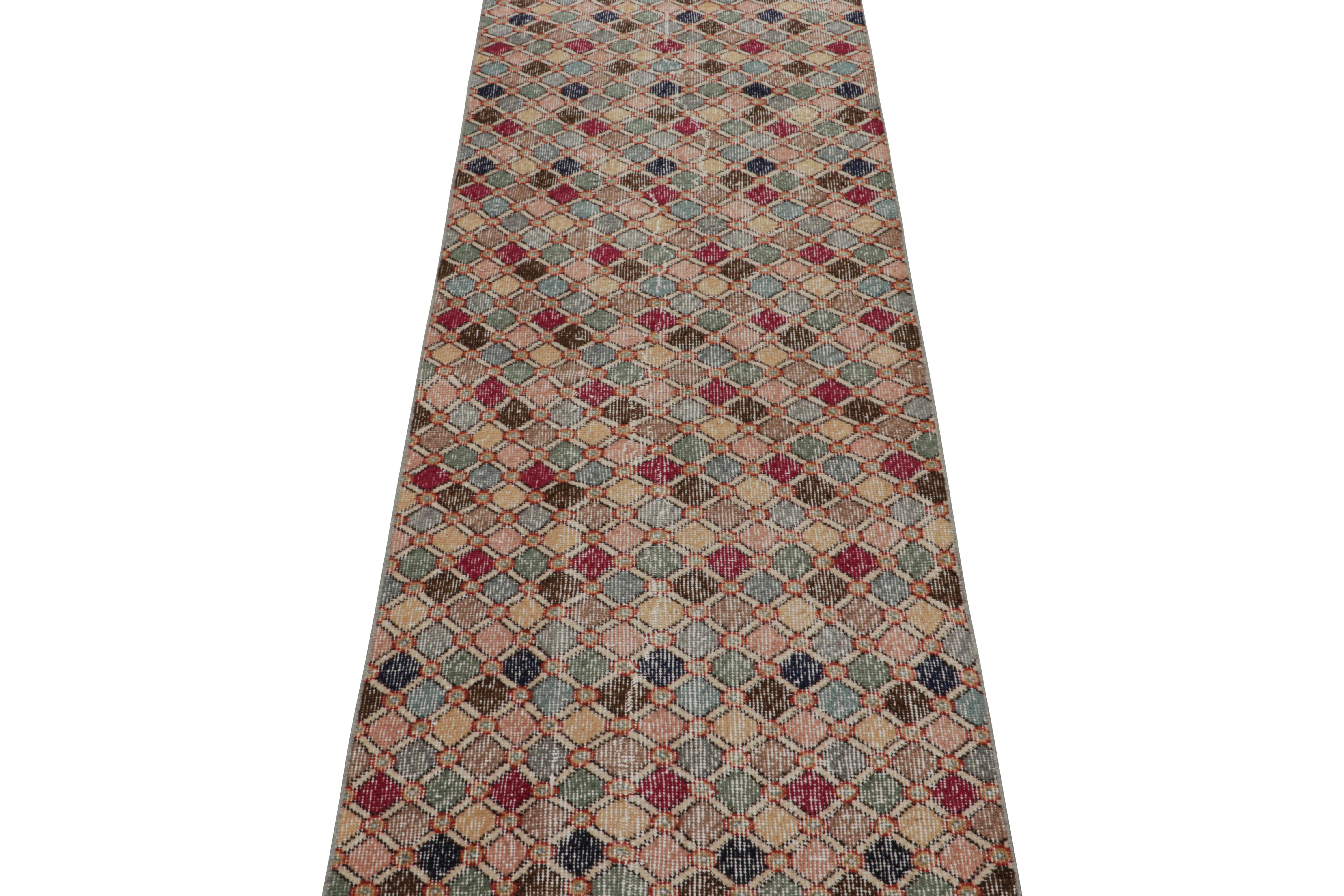 Turkish Vintage Zeki Müren Art Deco Runner Rug with Geometric Patterns, from Rug & Kilim For Sale