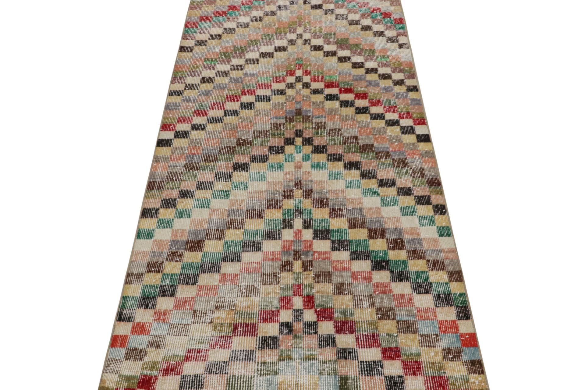 Turkish Vintage Zeki Müren Art Deco Runner Rug with Geometric Patterns, from Rug & Kilim For Sale