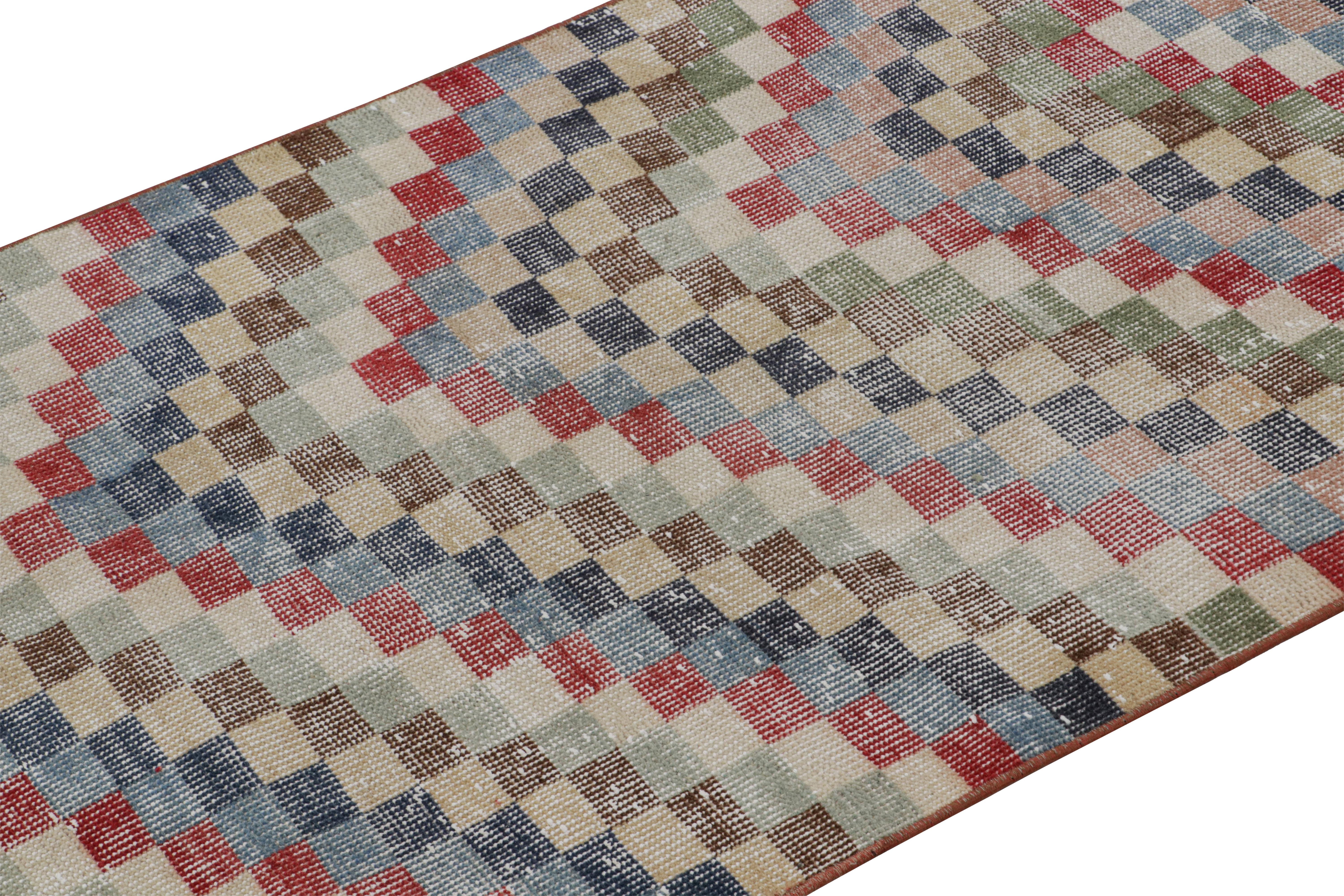 Hand-Knotted Vintage Zeki Müren Art Deco Runner Rug with Geometric Patterns, from Rug & Kilim For Sale