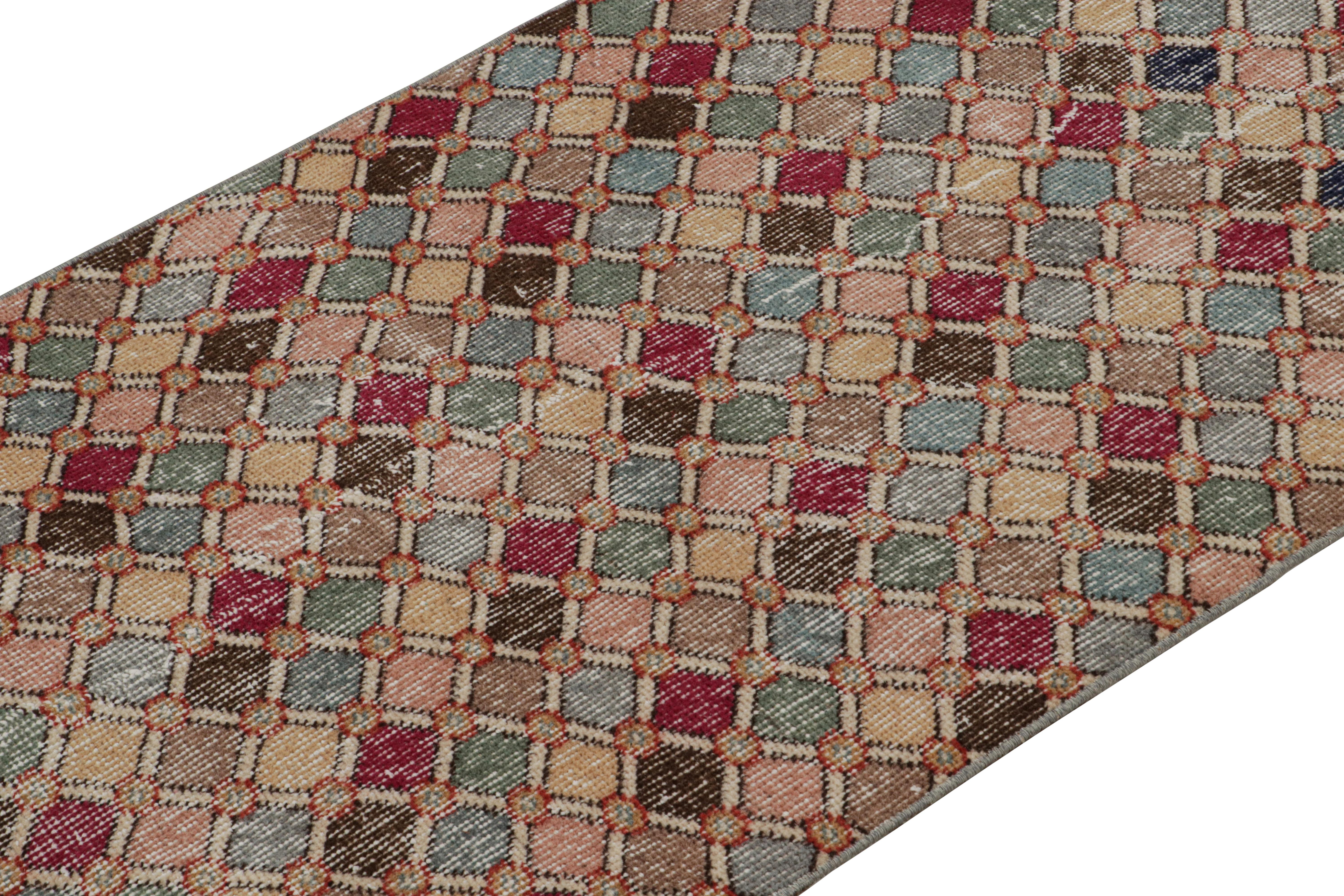 Hand-Knotted Vintage Zeki Müren Art Deco Runner Rug with Geometric Patterns, from Rug & Kilim For Sale