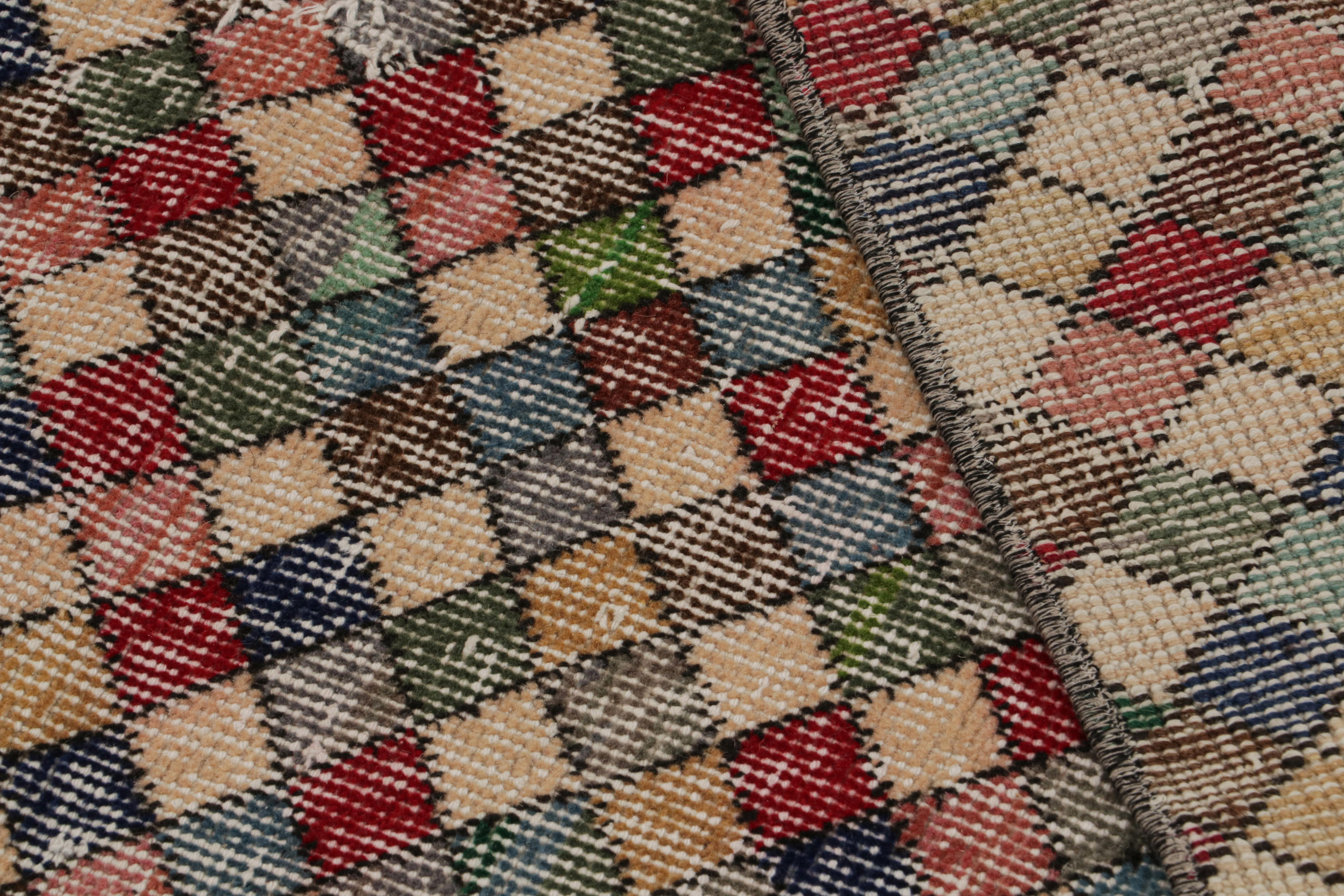 Wool Vintage Zeki Müren Art Deco Runner Rug with Geometric Patterns, from Rug & Kilim For Sale