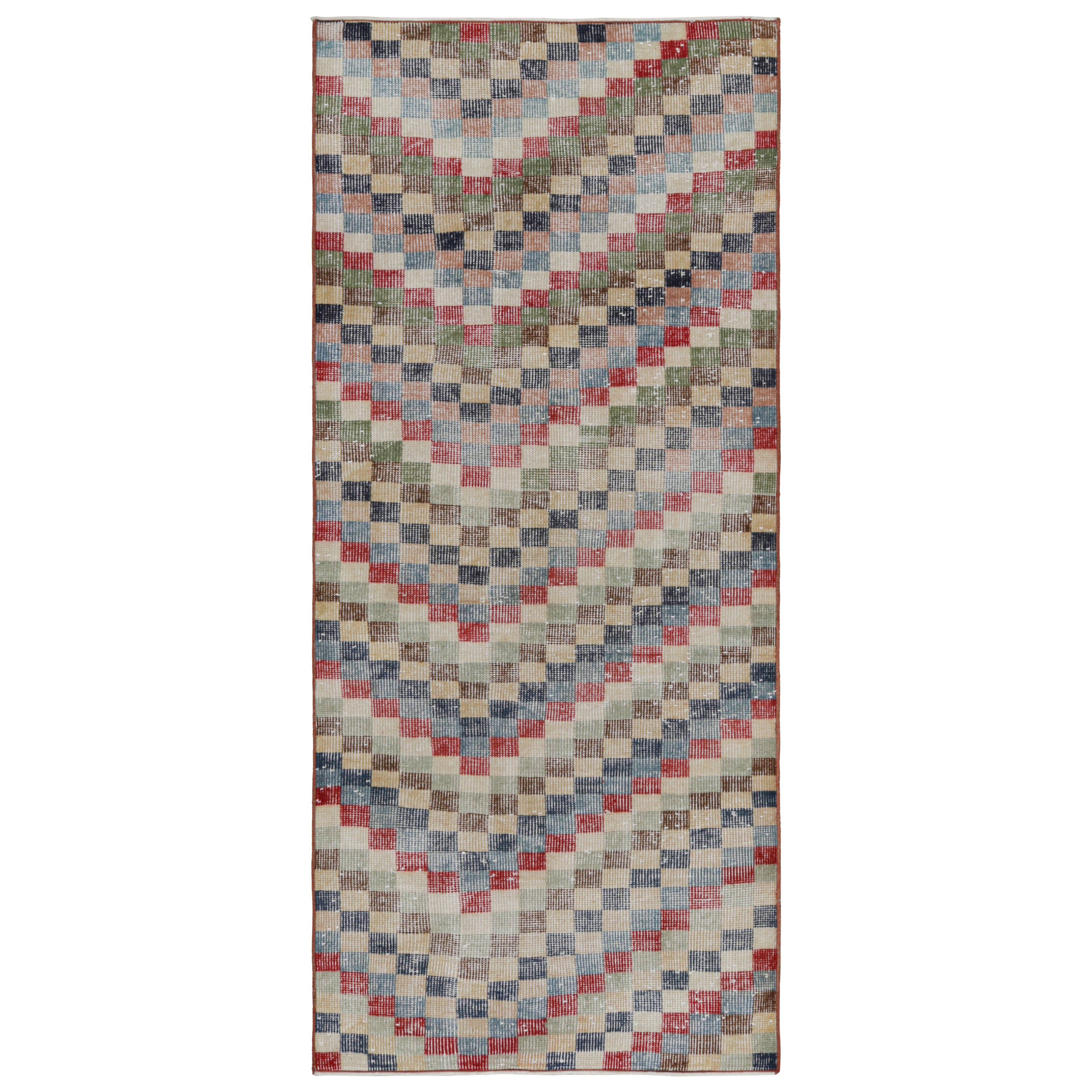 Vintage Zeki Müren Art Deco Läufer Teppich mit geometrischen Mustern, von Rug & Kilim