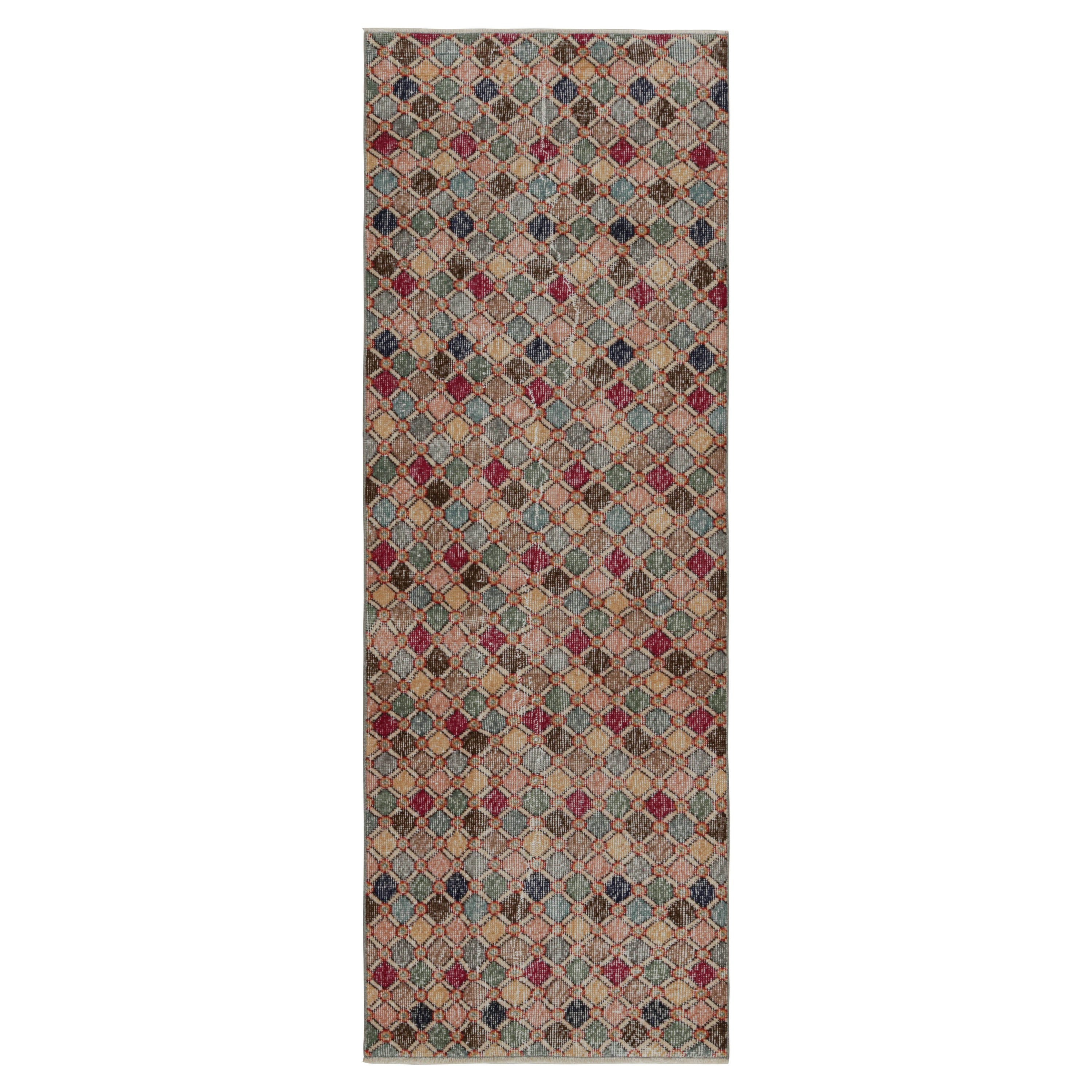 Vintage Zeki Müren Art Deco Läufer Teppich mit geometrischen Mustern, von Rug & Kilim