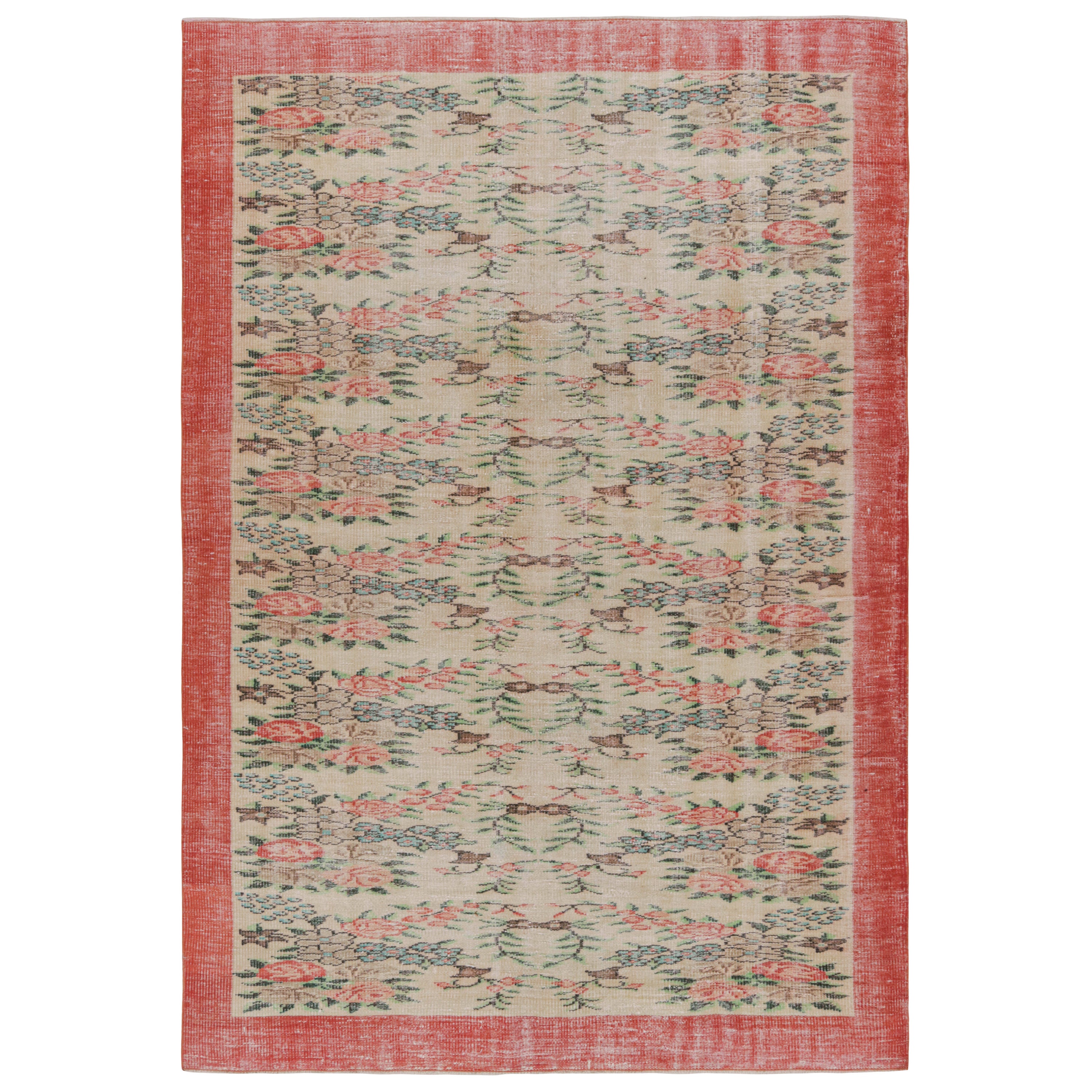Vintage Zeki Müren European Style Rug, mit Blumenmustern, form Rug & Kilim im Angebot