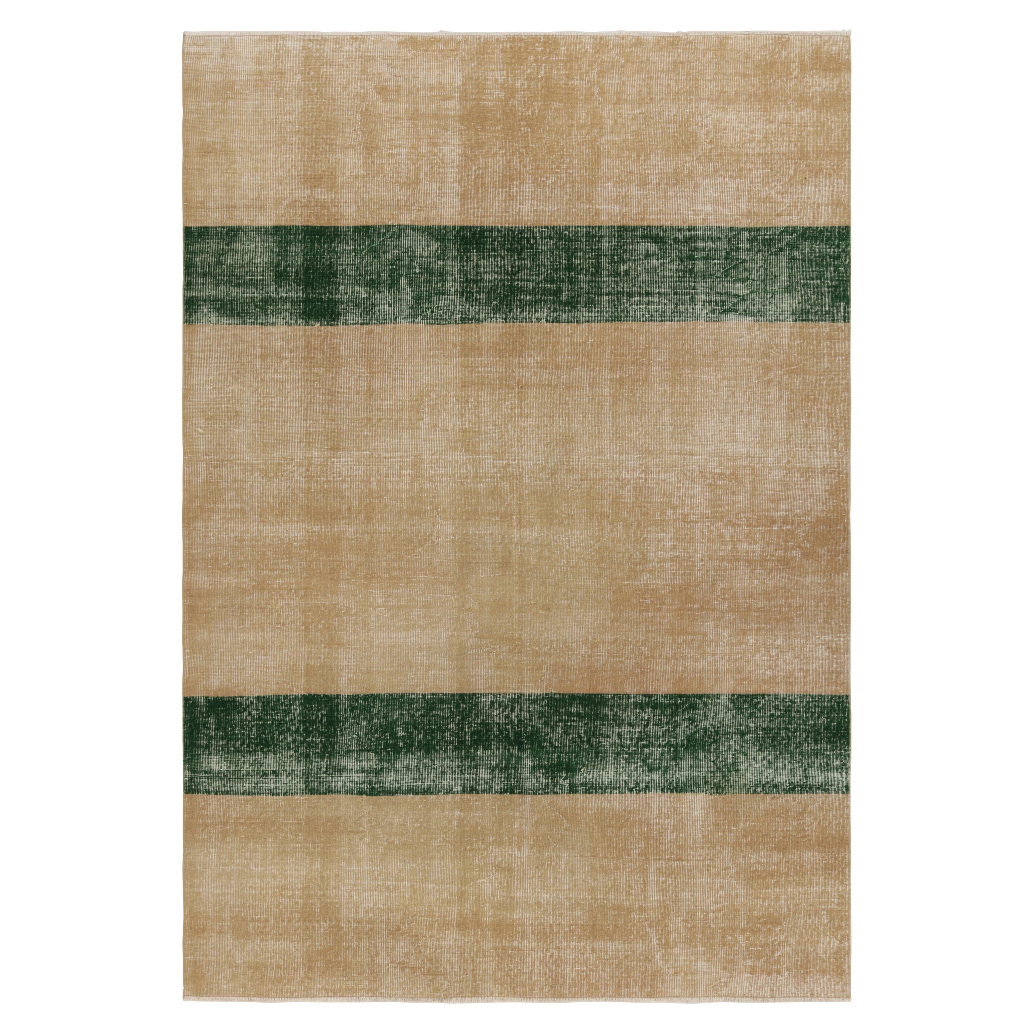 Vintage By Zeki Müren Teppich, Beige mit grün gestreiften Minimalistisches Design - Rug & Kilim