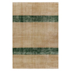 Tappeto vintage Zeki Müren, beige con strisce verdi dal design minimalista - Rug & Kilim
