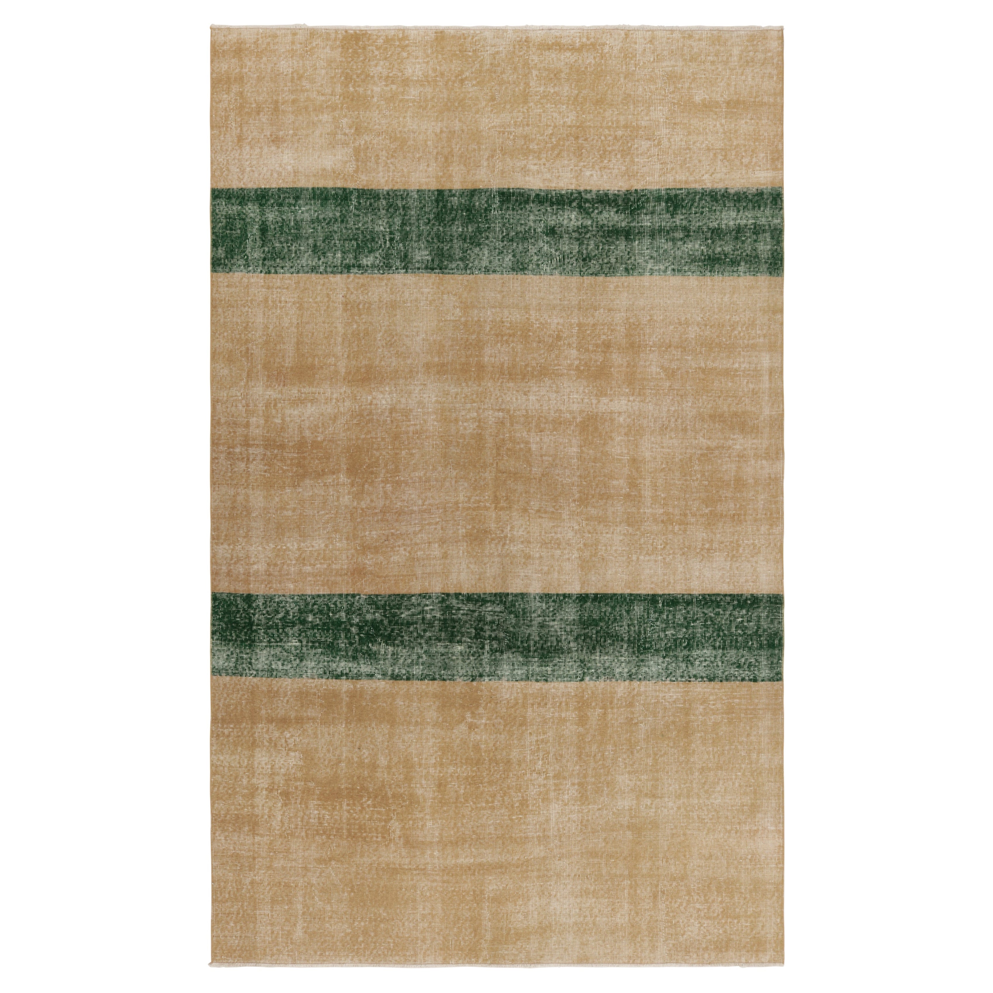 Vintage By Zeki Müren Teppich, Beige mit grün gestreiften Minimalistisches Design - Rug & Kilim