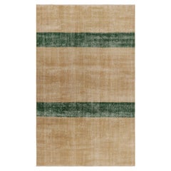 Tappeto vintage Zeki Müren, beige con strisce verdi dal design minimalista - Rug & Kilim