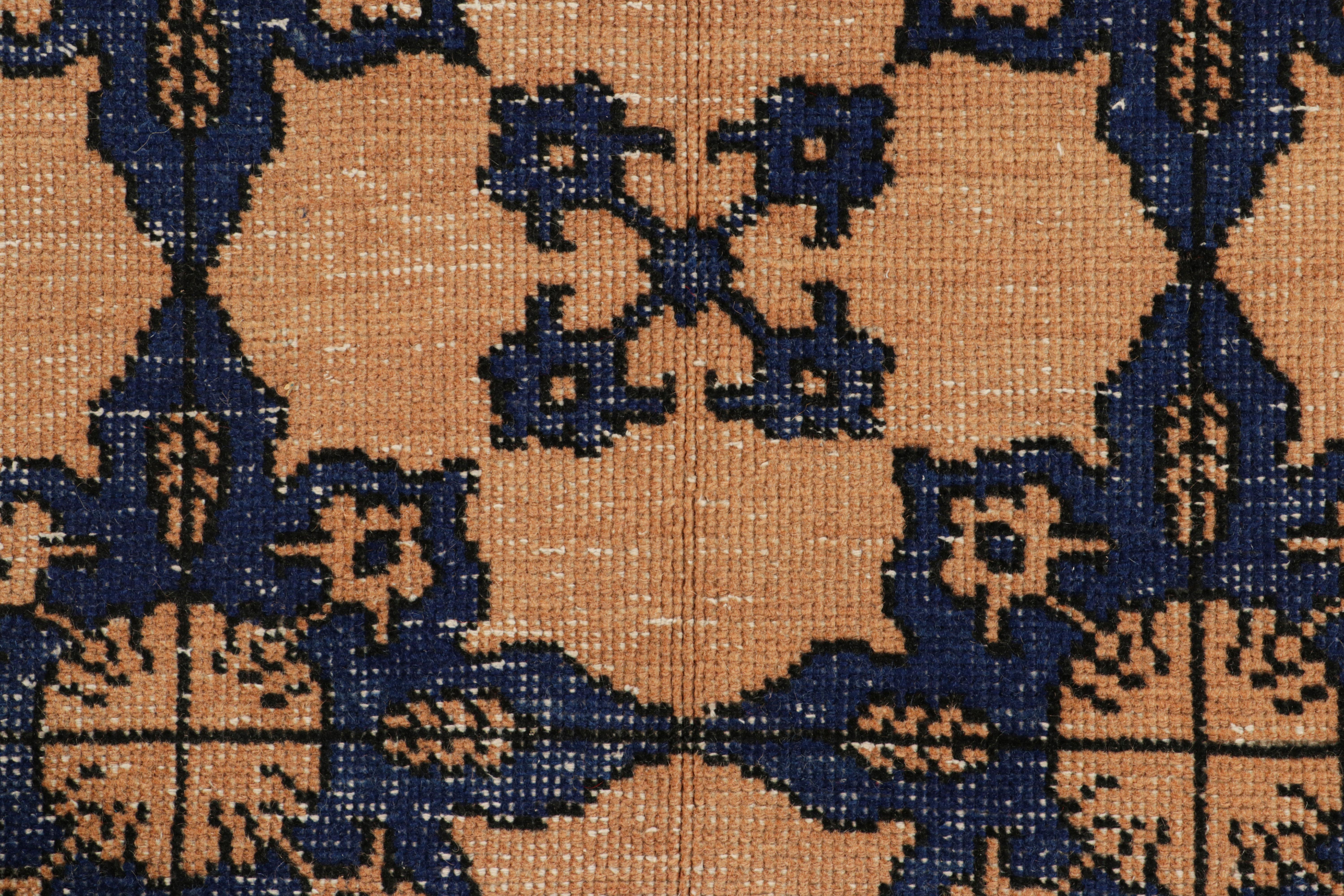 Turkish Vintage Zeki Müren Rug in Beige and Blue Geometric Medallions, from Rug & Kilim For Sale